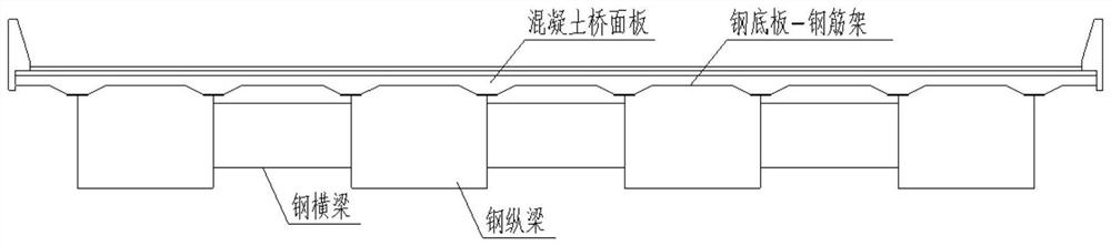 Steel-concrete composite beam with steel bar trusses and steel plates as temporary supports and construction method