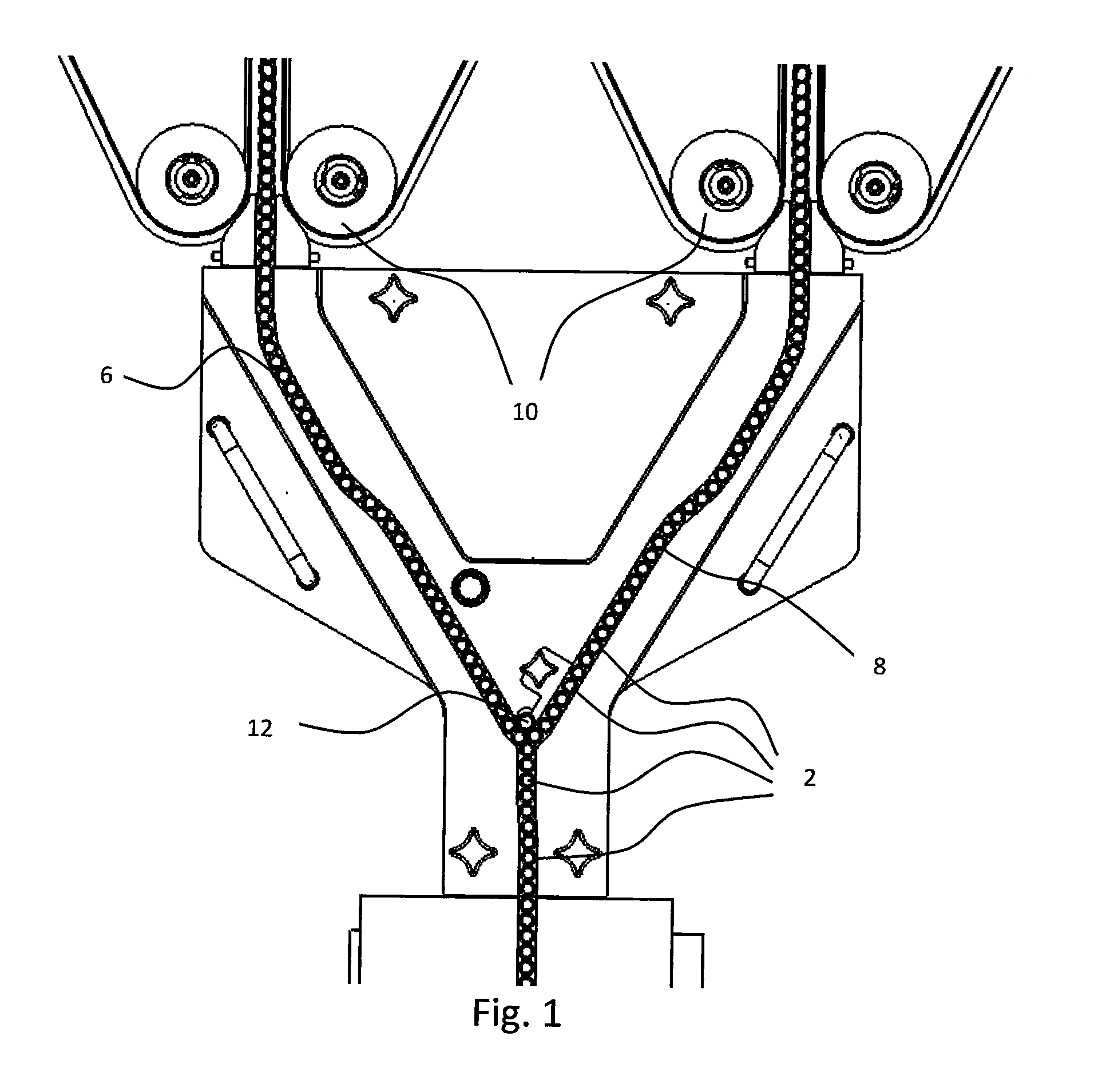 Device for dividing a transport stream of upright containers