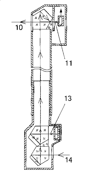 Device for detecting wide distance light beam parallelism