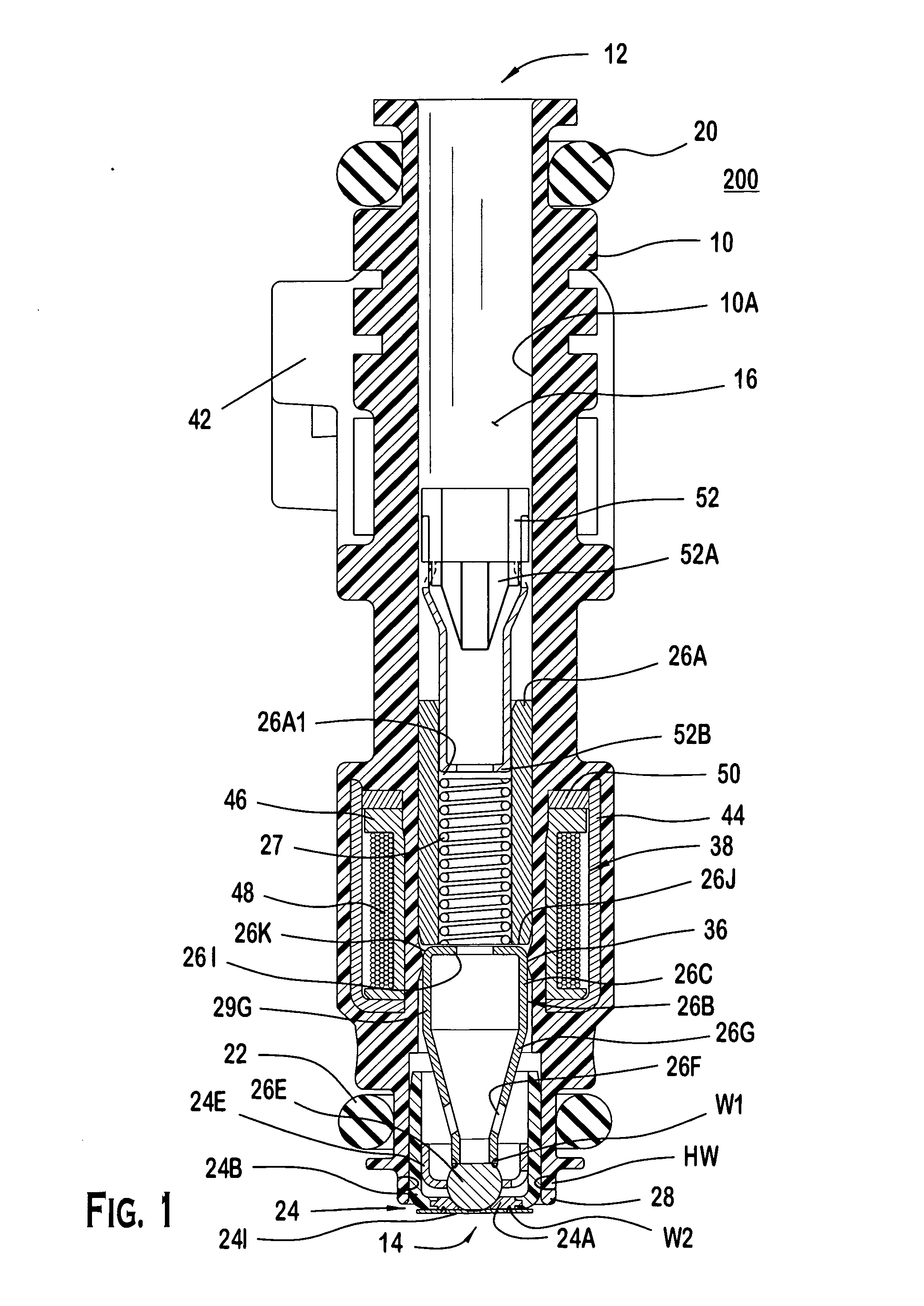 Fuel injector with a metering assembly with a polymeric support member and an orifice disk positioned at a terminal end of the polymeric housing