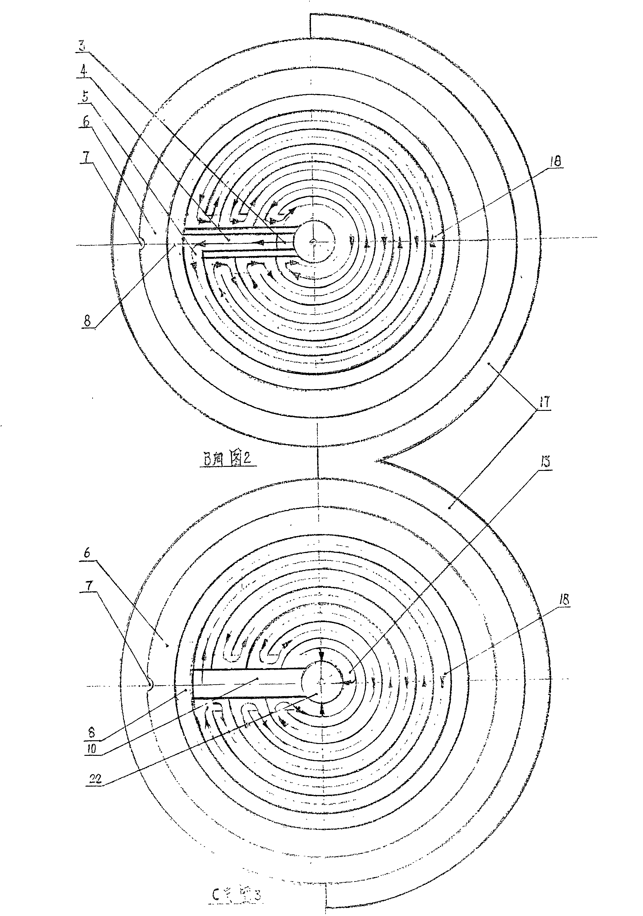 Solvent filter with incense-coiled flow passes