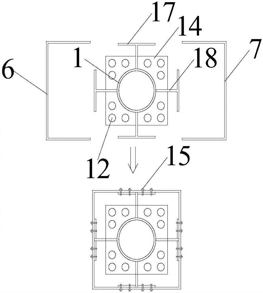 Assembled type butt joint of duplex type concrete-filled steel tube column and connection method