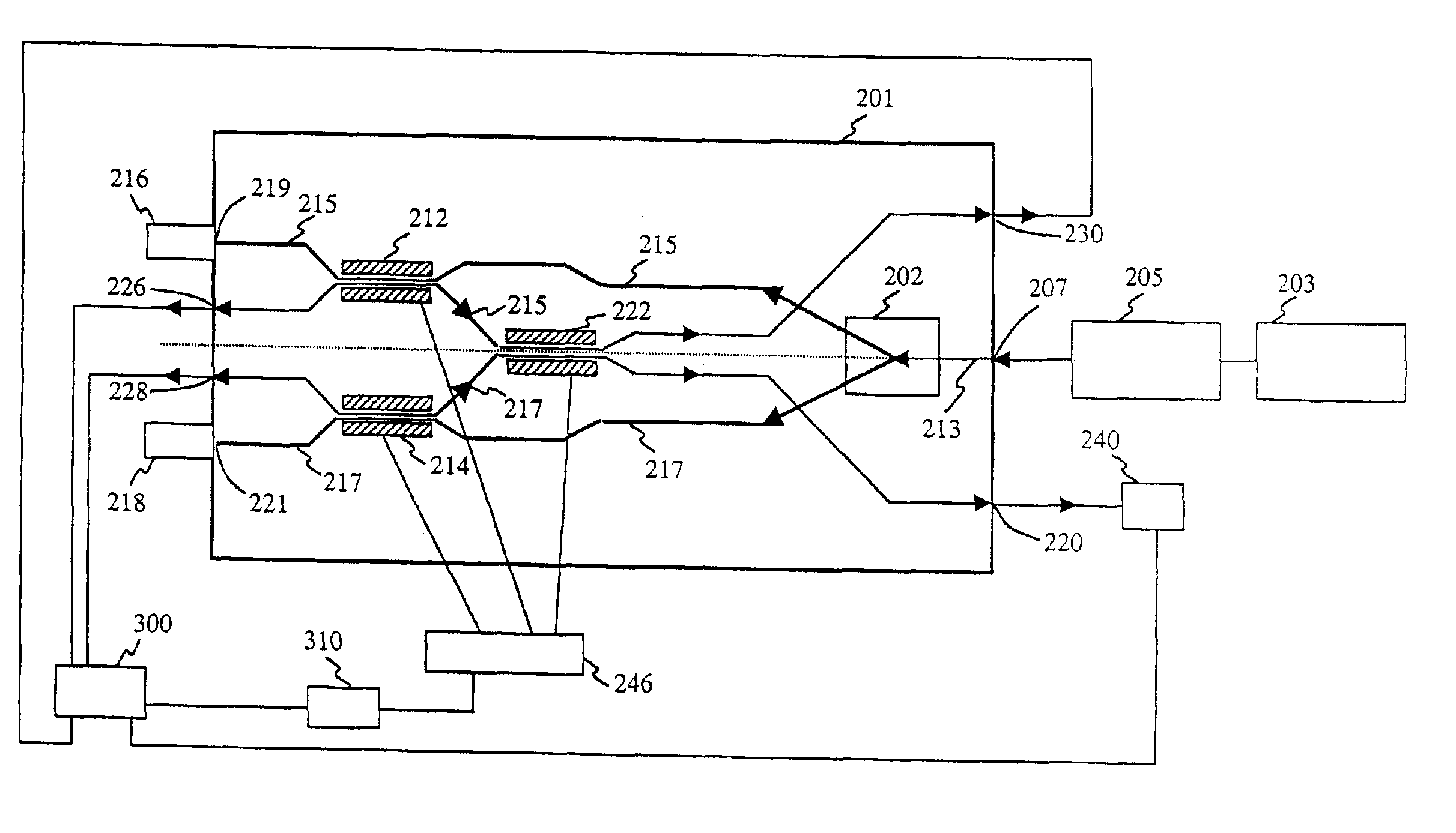 Integrated optical circuit for effecting stable injection locking of laser diode pairs used for microwave signal synthesis