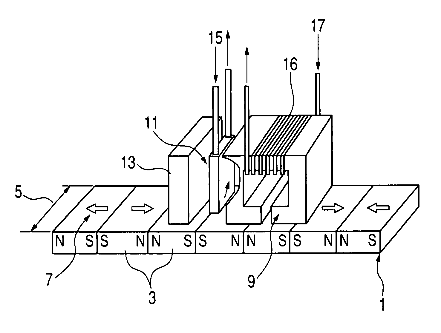 Exchange biased magnetic head having confined current path