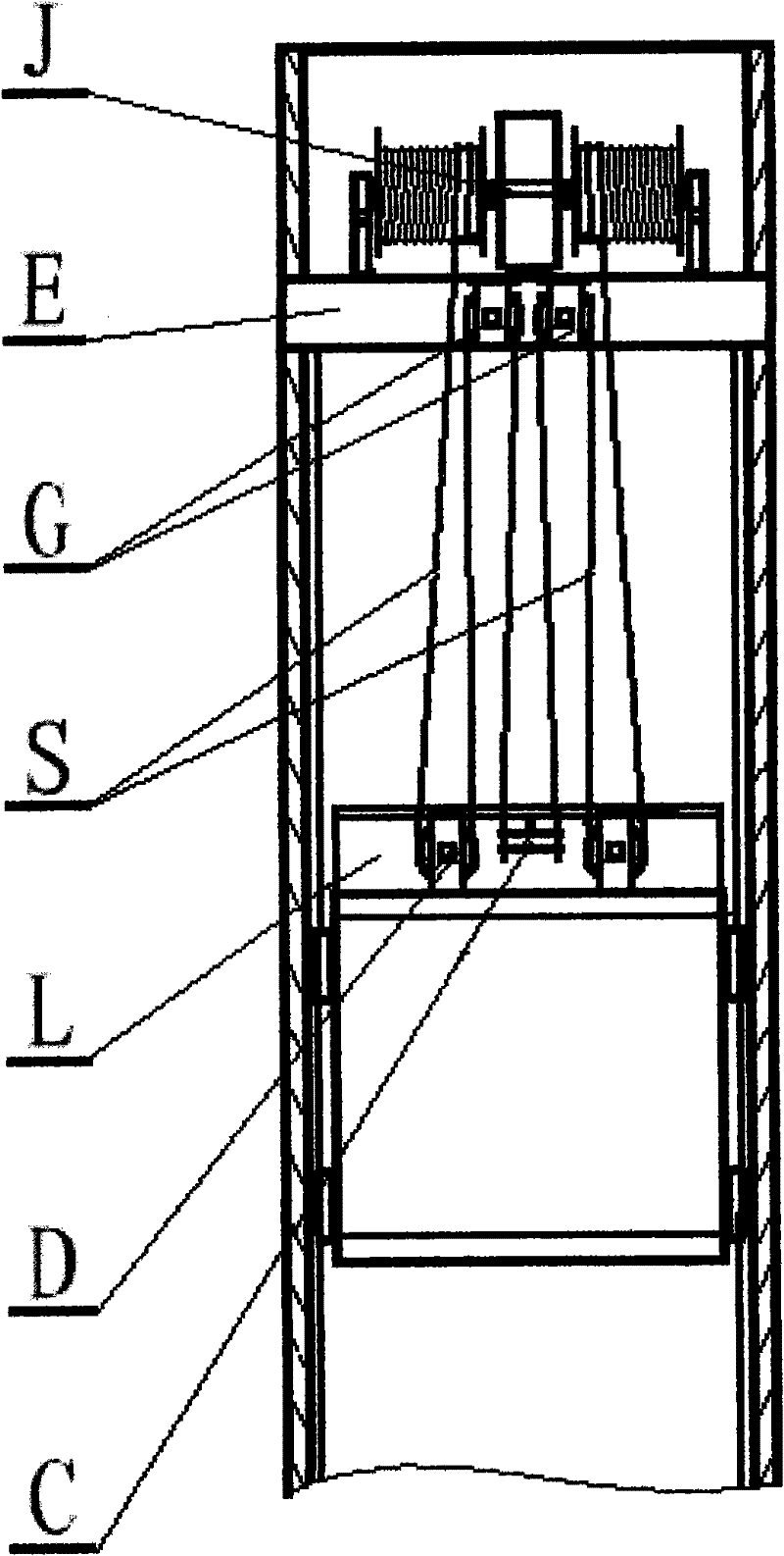 Seesaw-type rope end balancing device for forcibly driving elevator