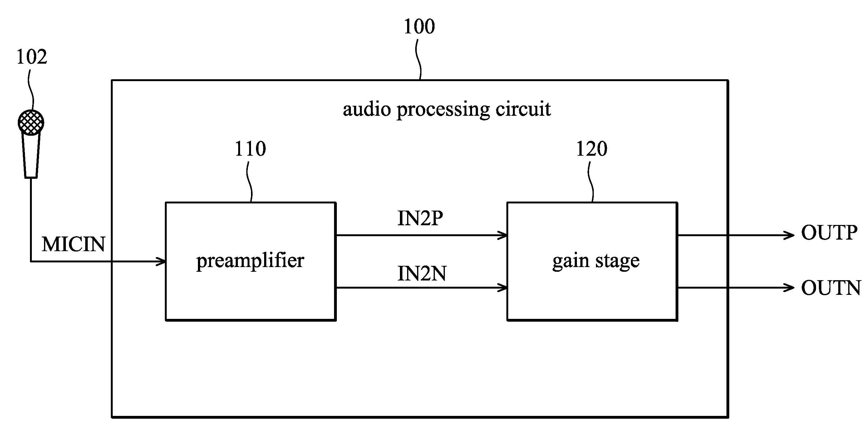 Audio processing circuit and preamplifier circuit