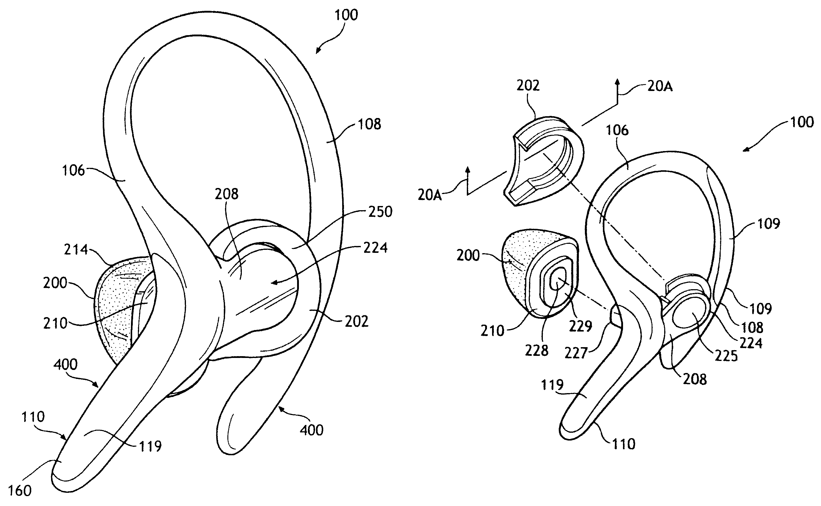 Bandless hearing protector and method