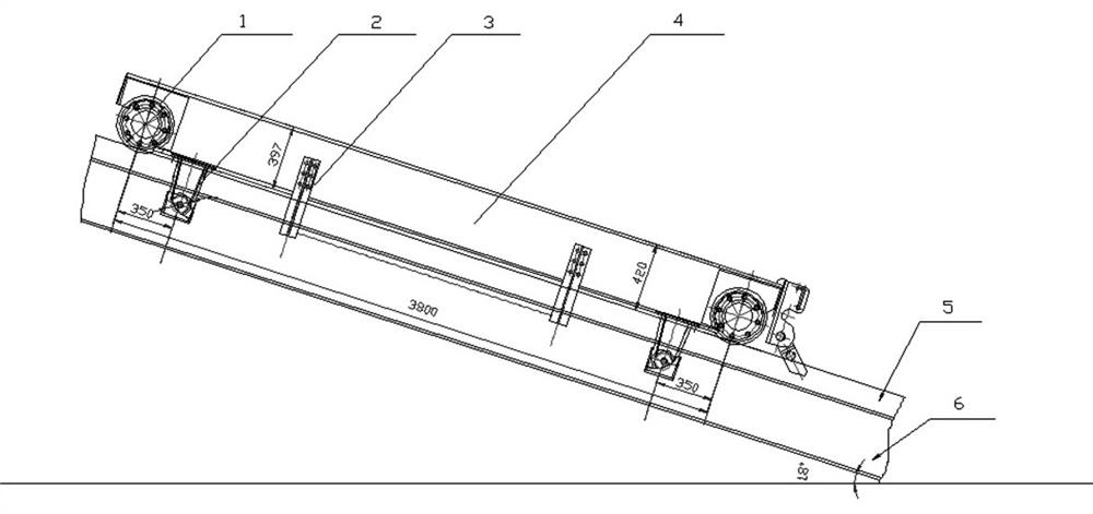 Derailing-preventing and overturning-preventing device for slope high-speed transportation trolley