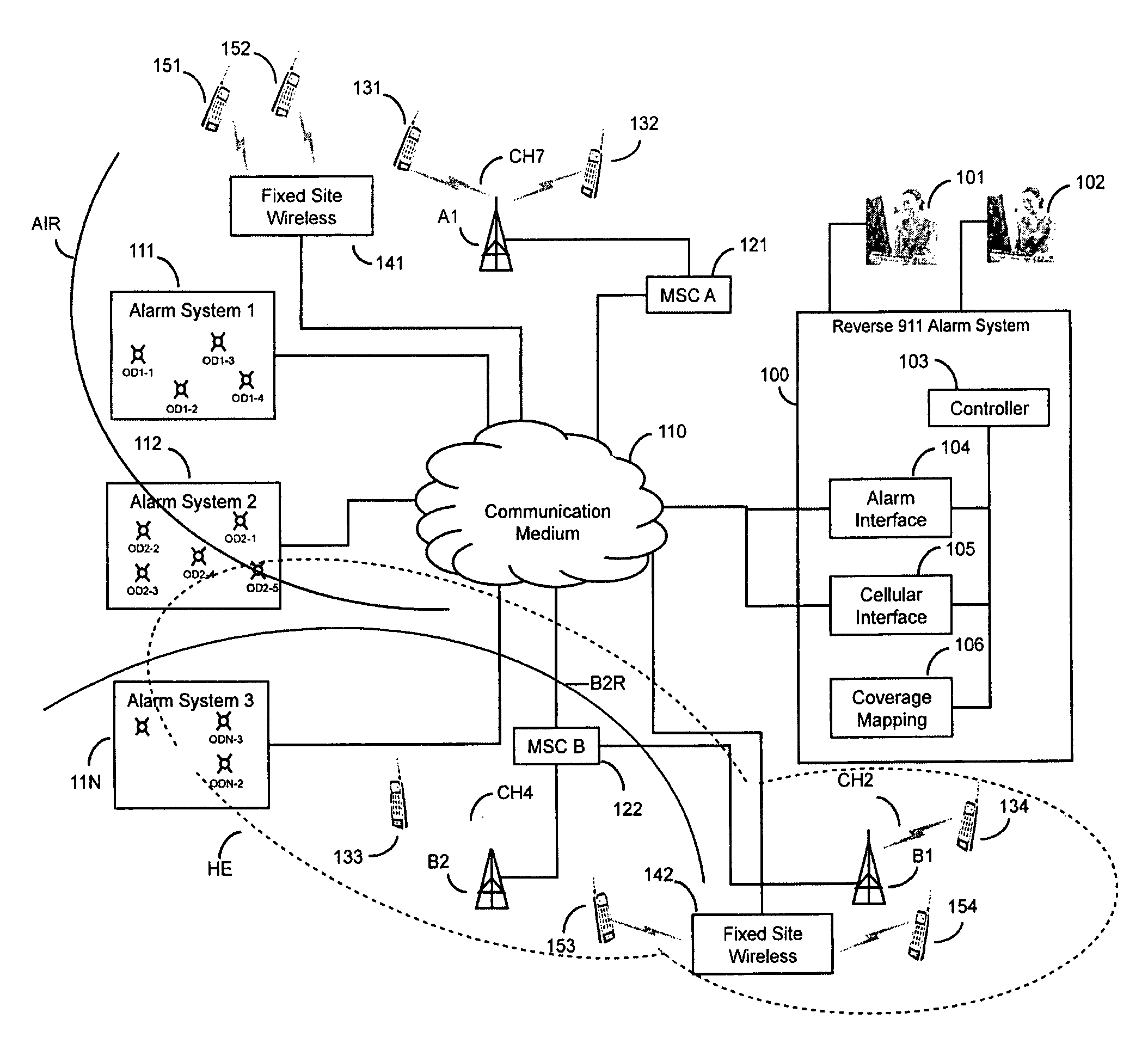 System for controlling the operation of wireless multicasting systems to distribute an alarm indication to a dynamically configured coverage area