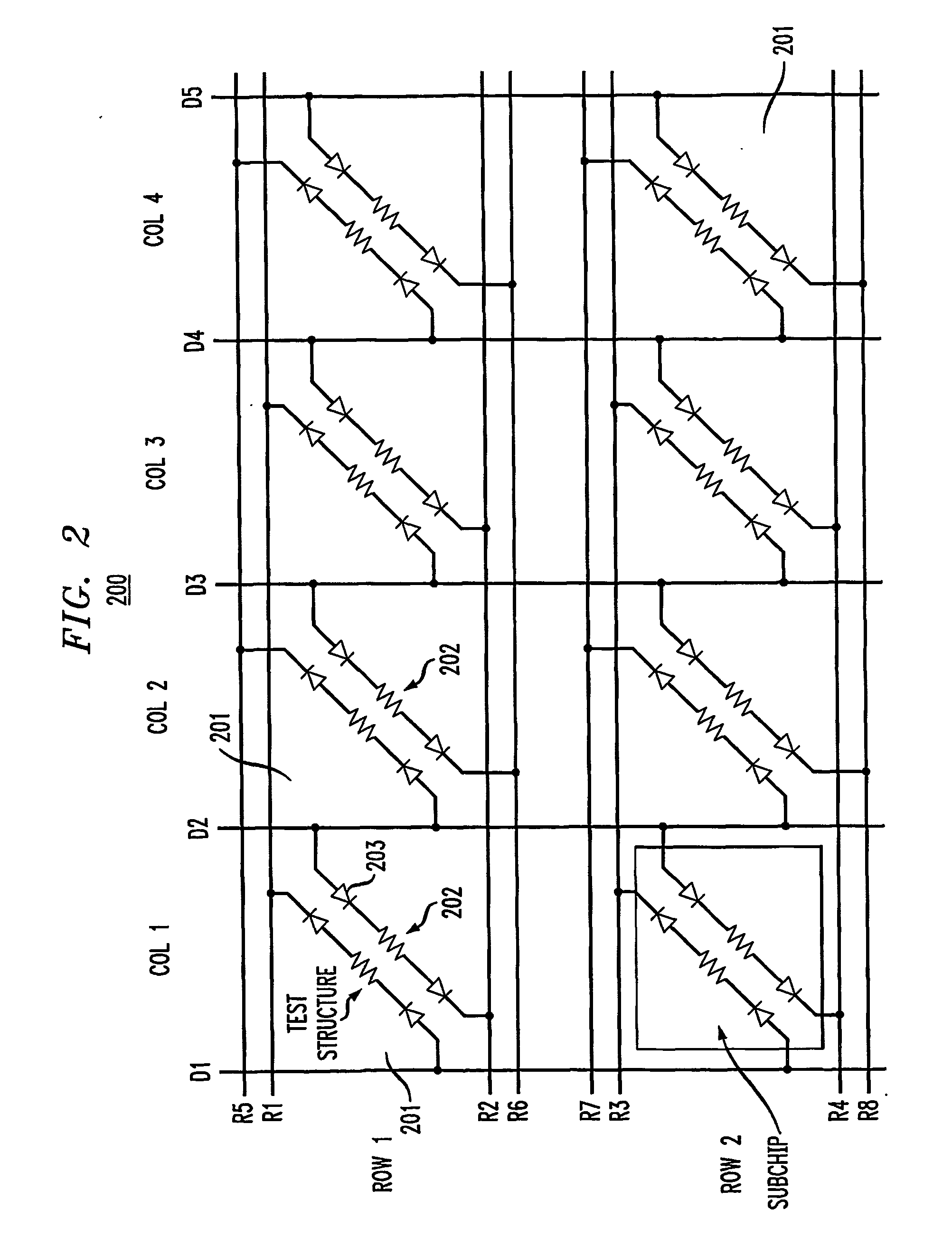 Method and configuration for connecting test structures or line arrays for monitoring integrated circuit manufacturing