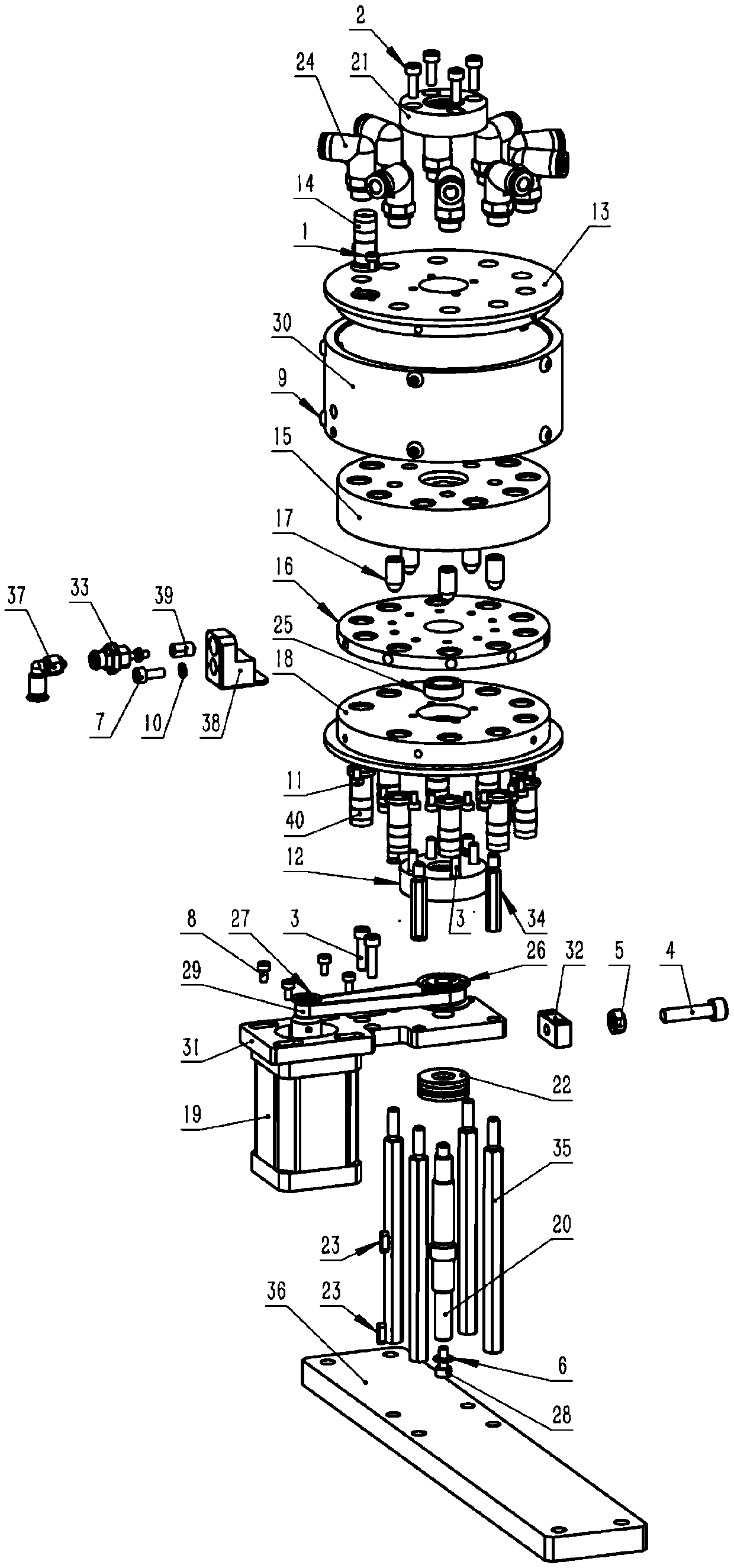 One-drag multi-distributor based on motor pulley drive