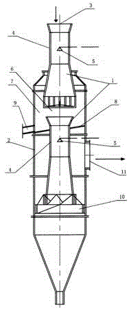 Device for removing sulfur, fluorine, and dusts from glue gas