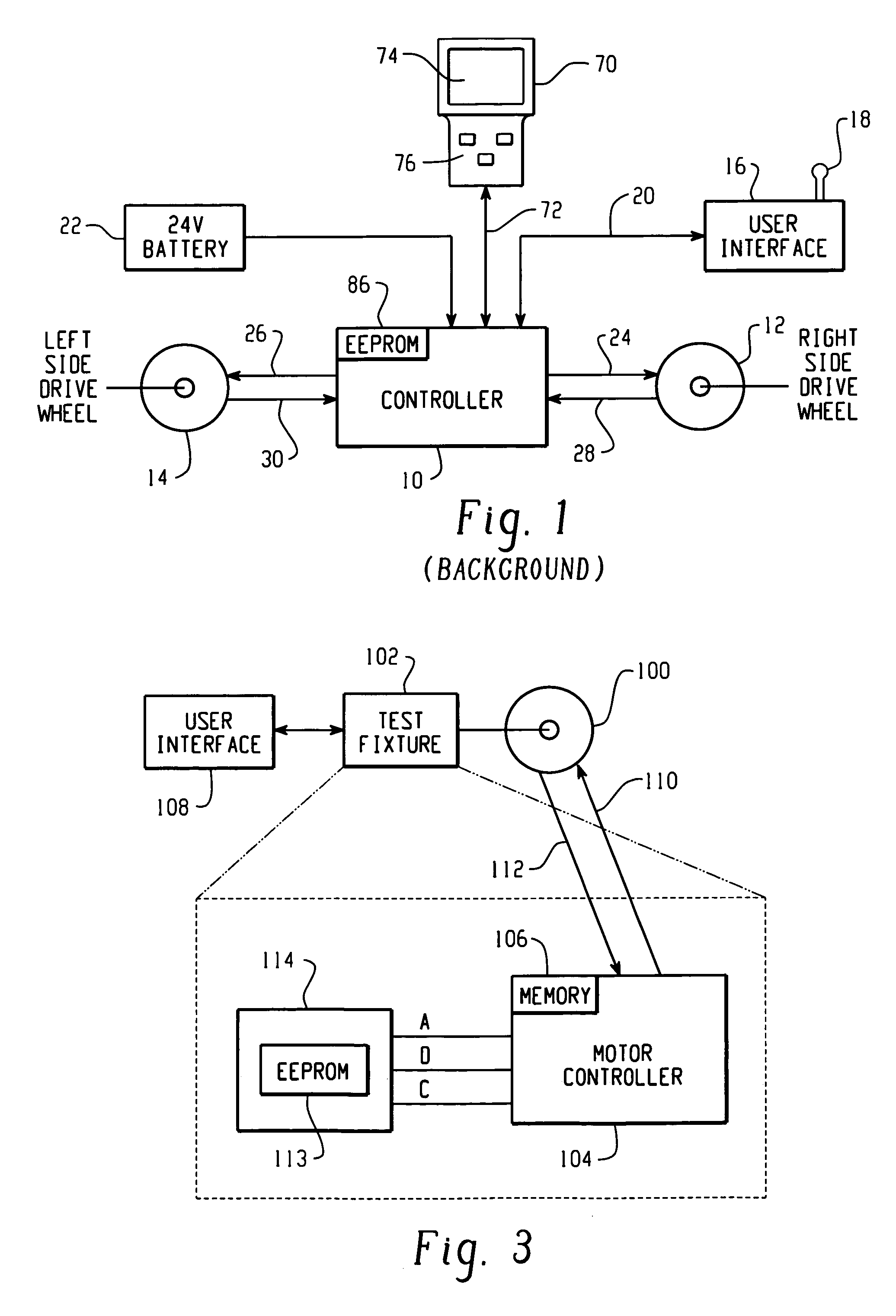 Method and apparatus for embedding motor error parameter data in a drive motor of a power driven wheelchair