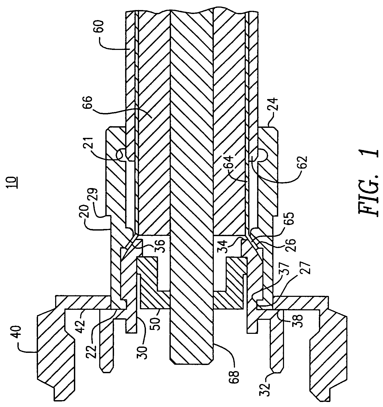 Coaxial connector and method