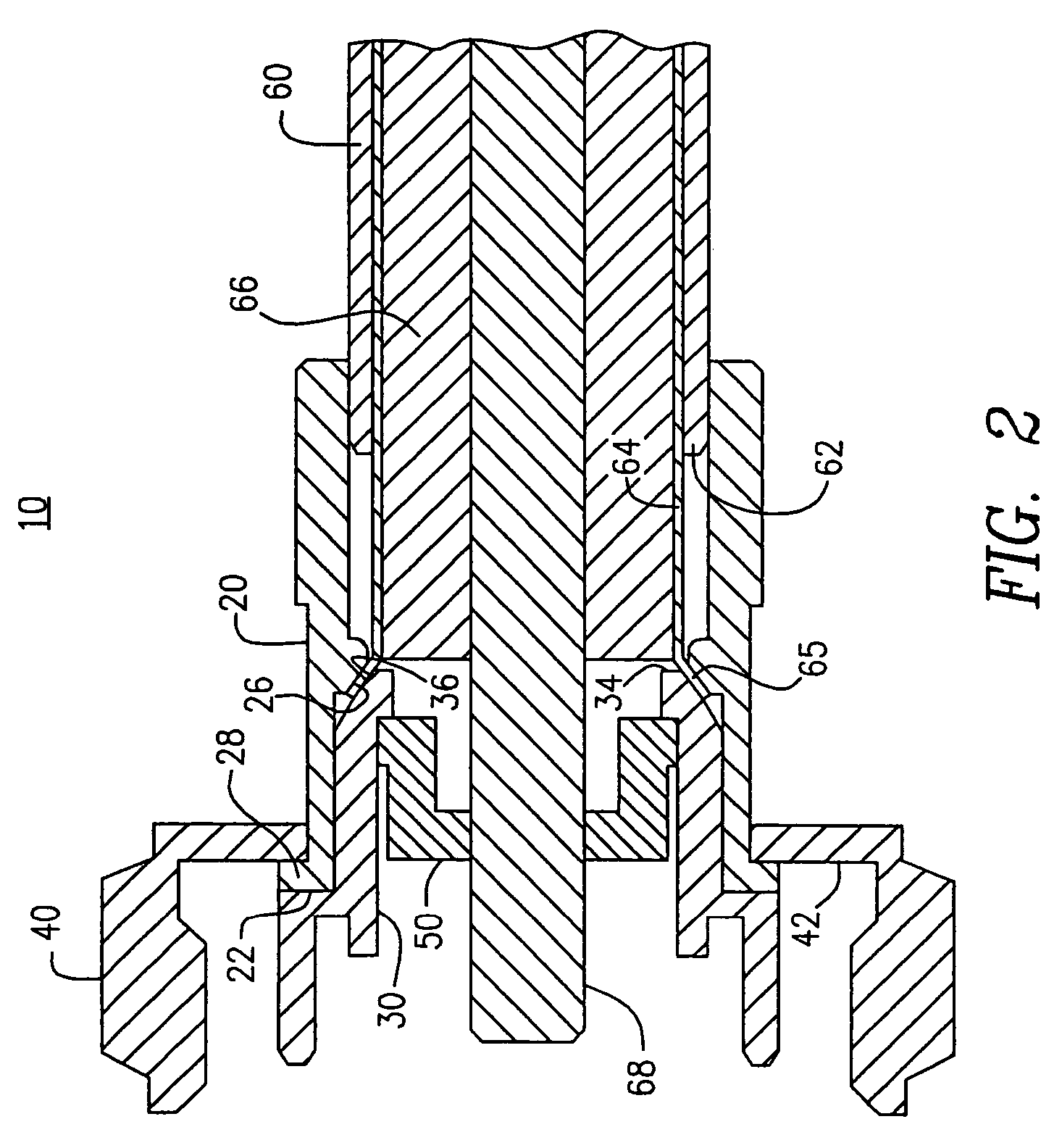 Coaxial connector and method