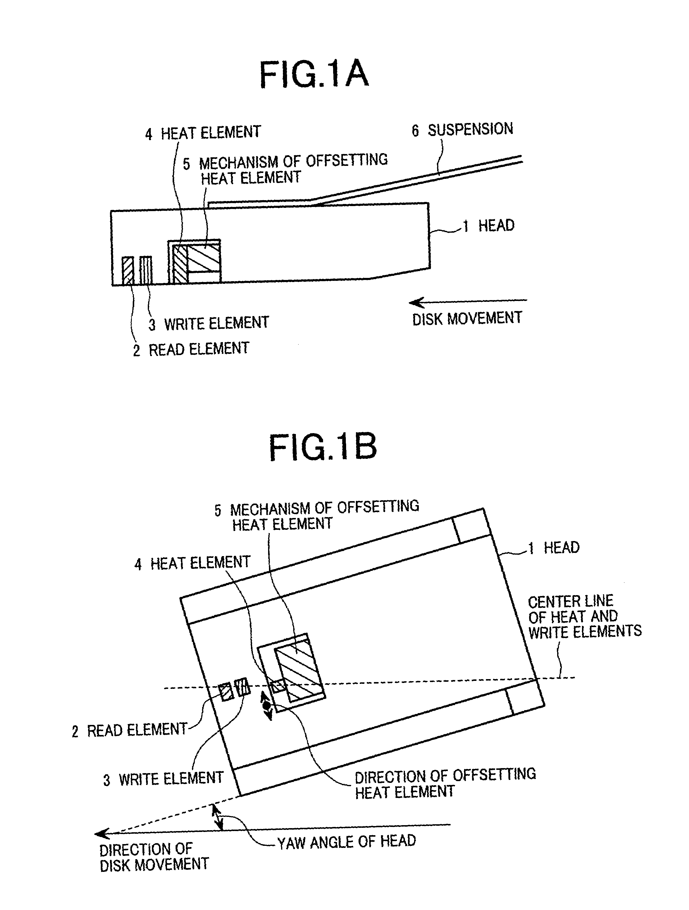 Magnetic disk apparatus having an adjustable mechanism to compensate write or heat element for off-tracking position with yaw angle