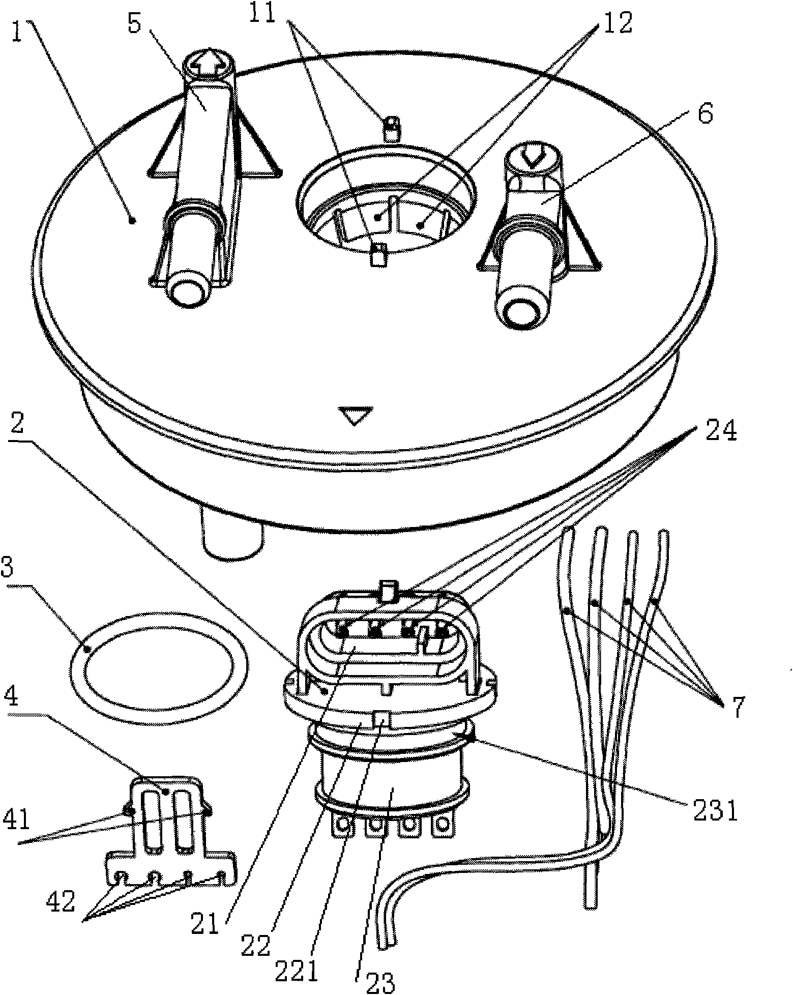 Flange assembly of oil feeding device for vehicle and electrical plug