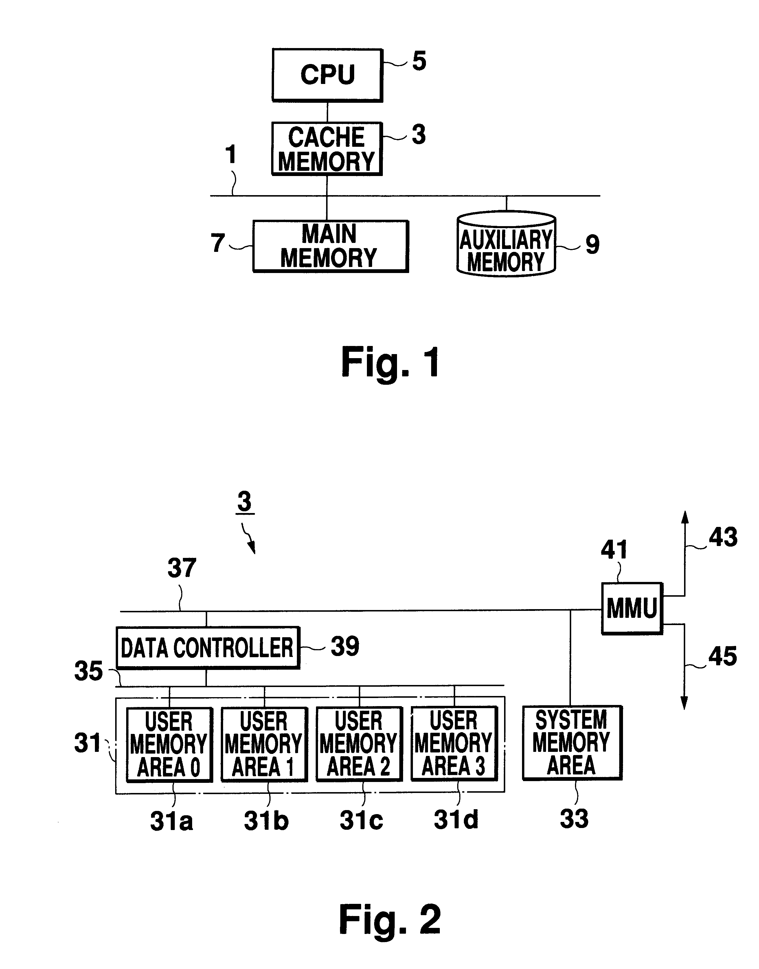 Cache memory system having at least one user area and one system area wherein the user area(s) and the system area(s) are operated in two different replacement procedures