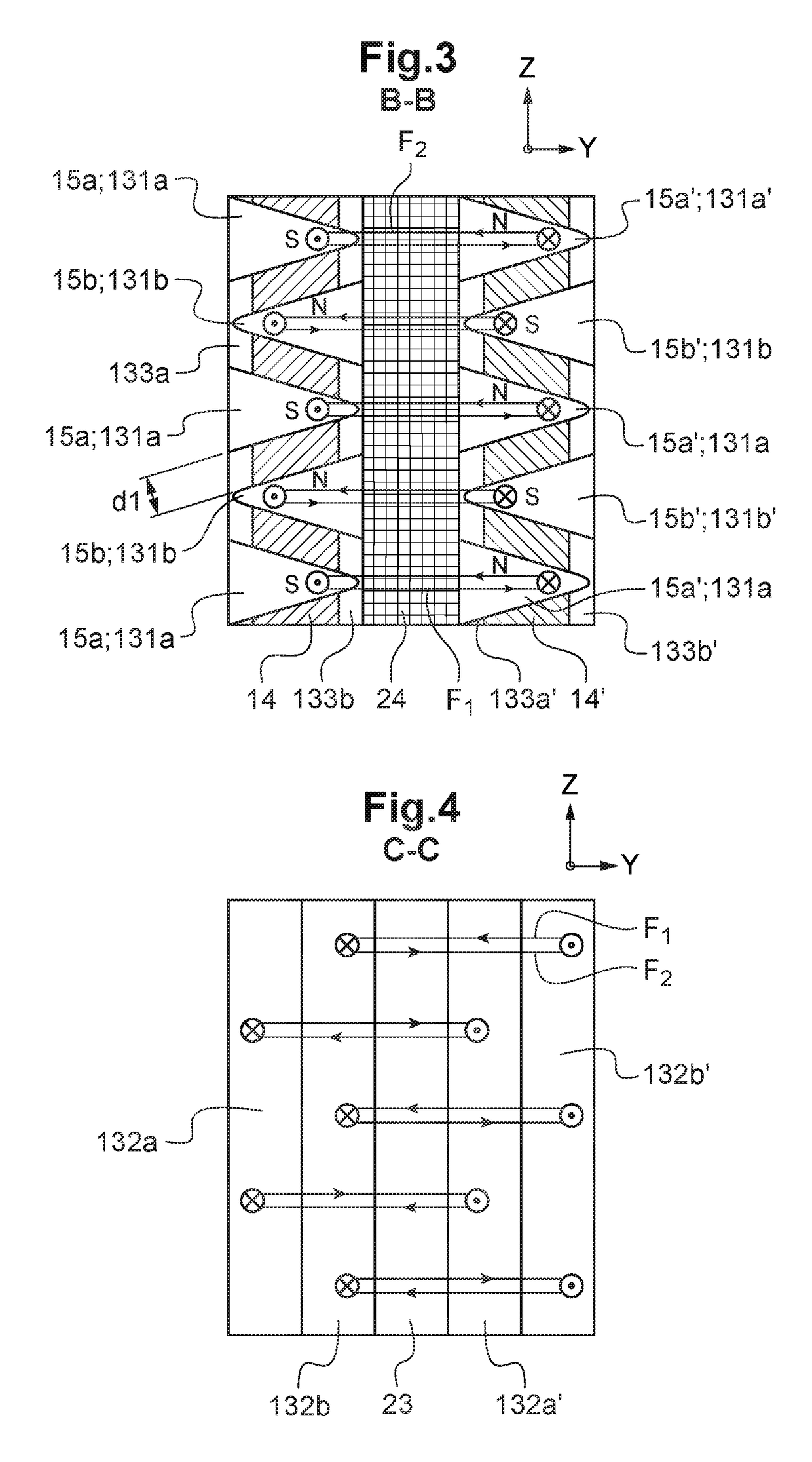 Separately excited electric machine with at least one primary magnetic circuit and at least two secondary magnetic circuits