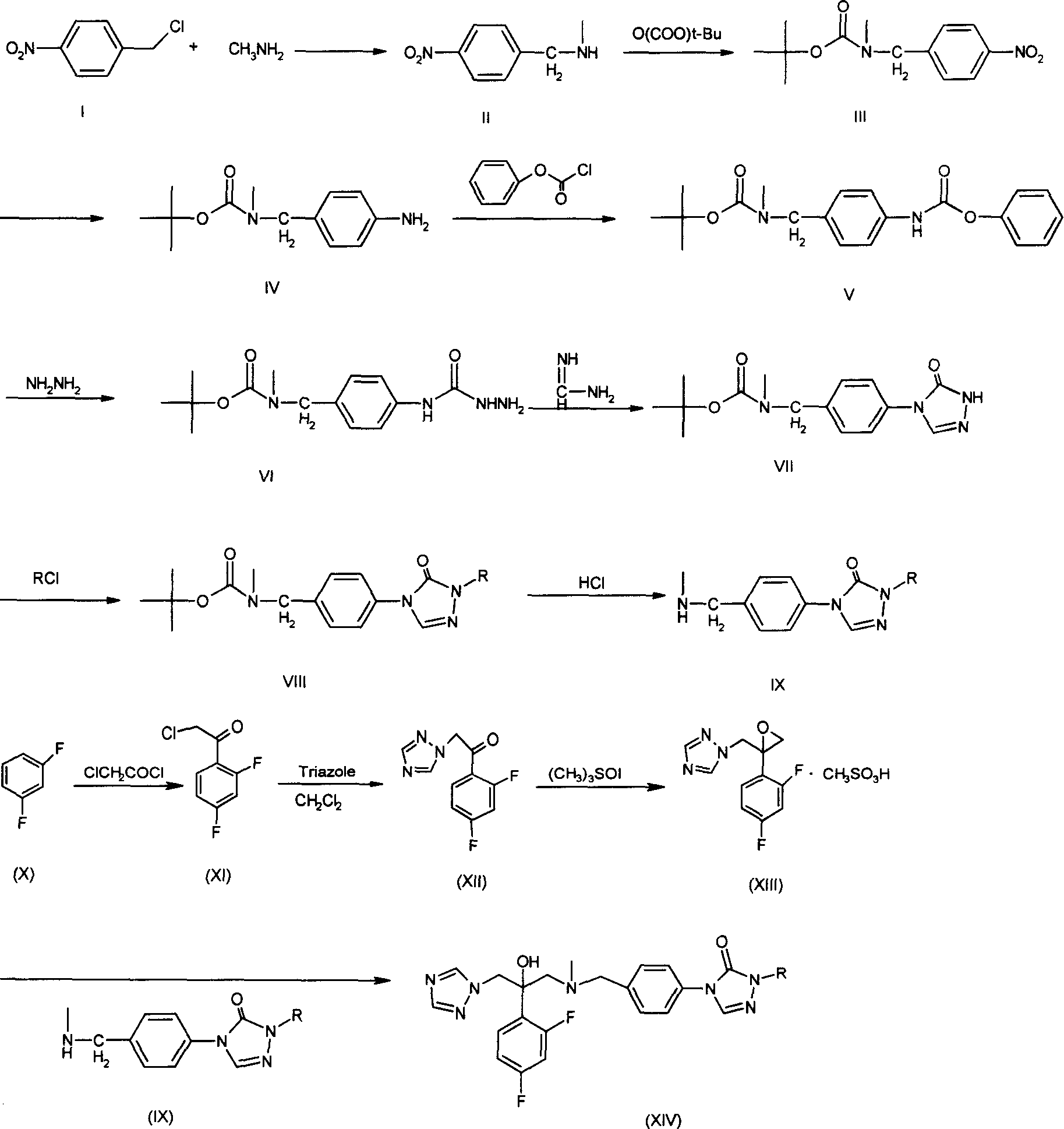 Substituted triazolone benzyl amine triazole antifungal compounds and method for preparing same