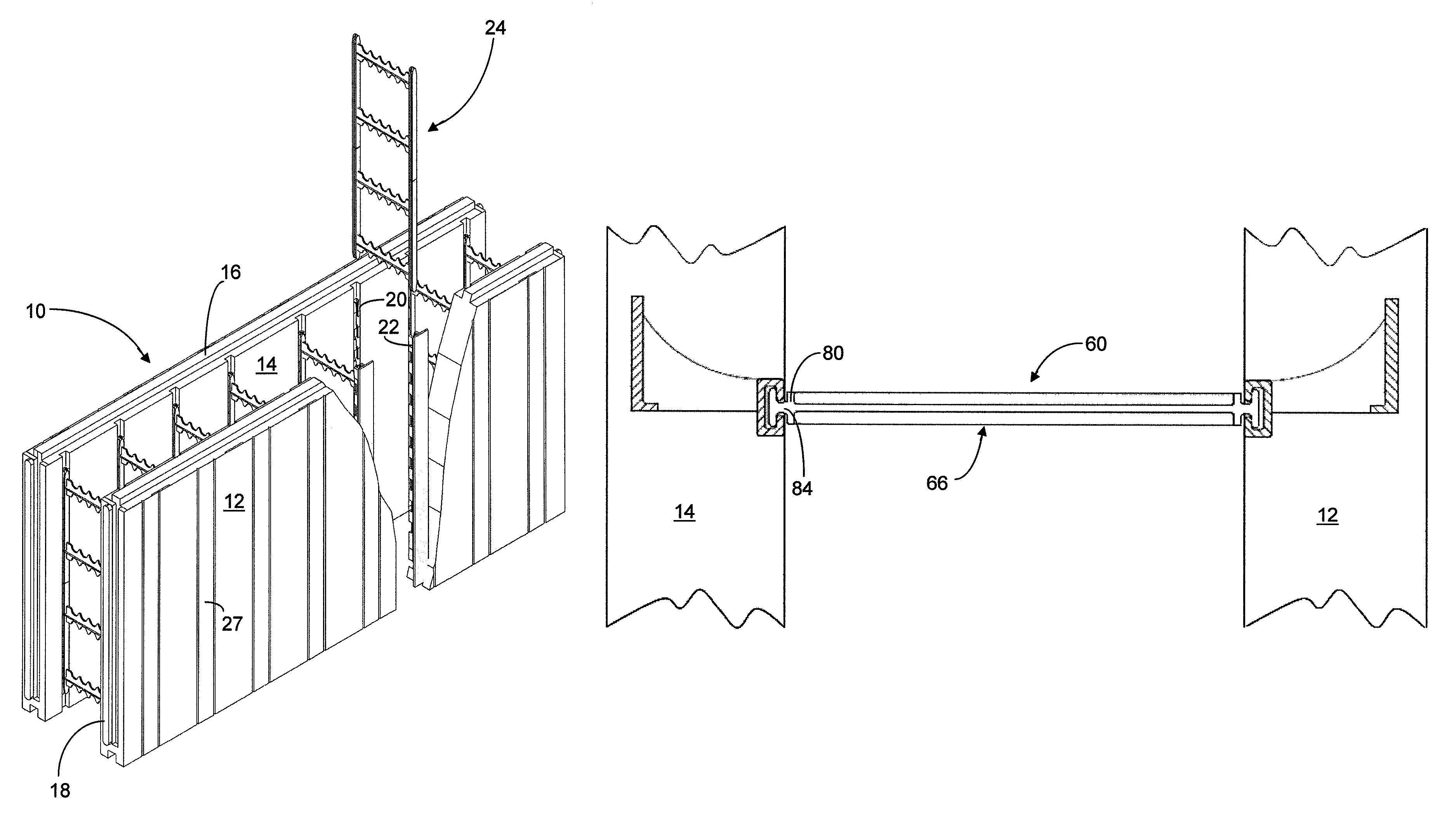 Insulating concrete form having locking mechanism engaging tie with anchor