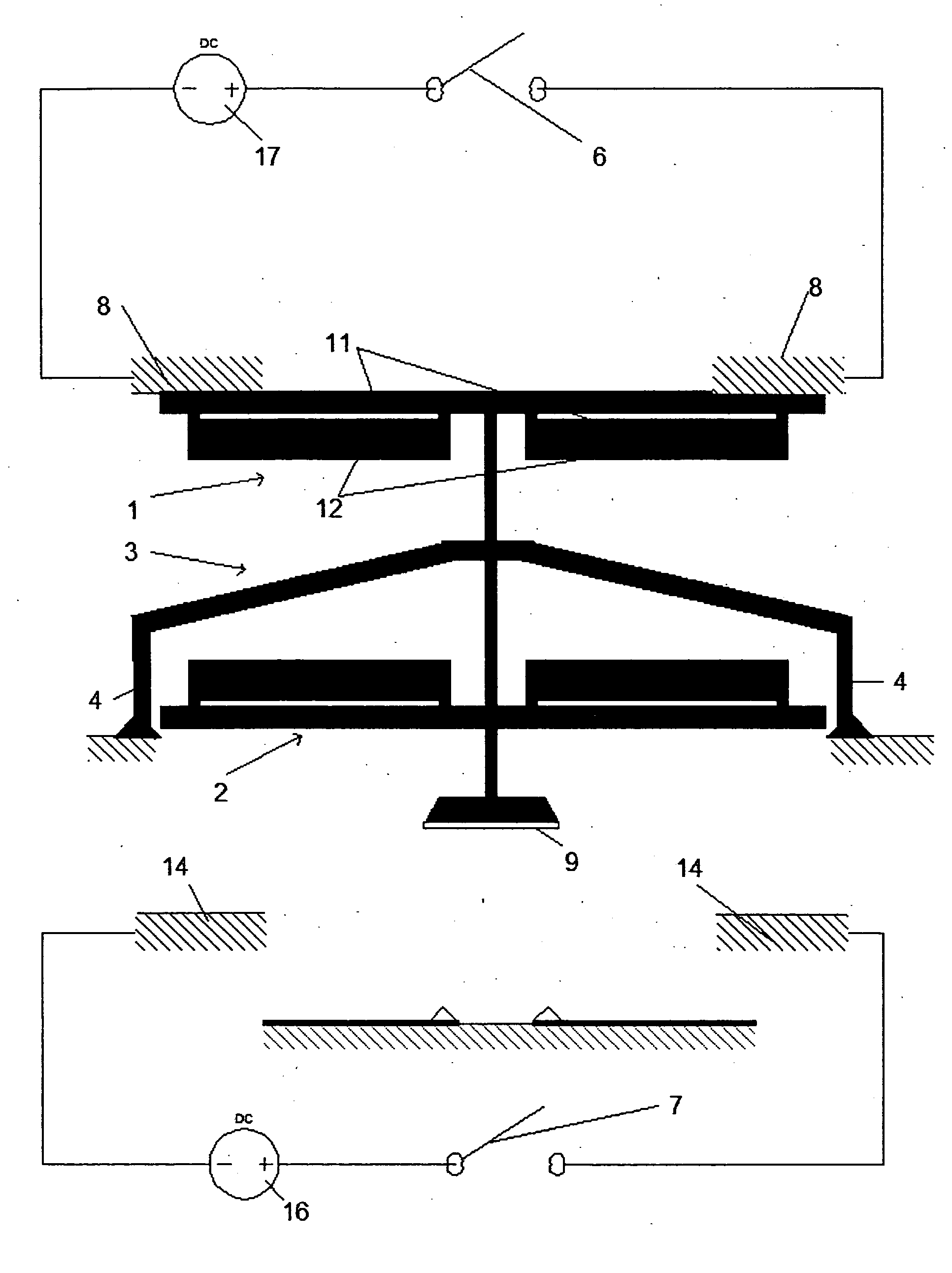 MEMS switch with bistable element having straight beam components