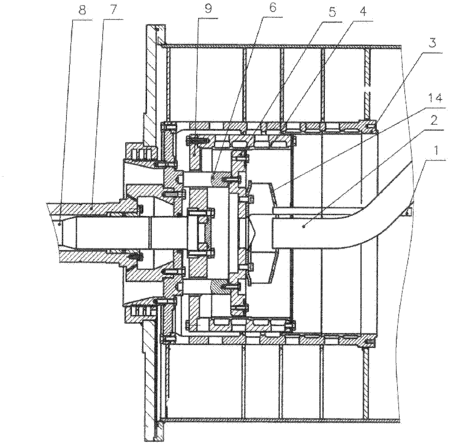 Distributing device of piston-pusher centrifuge