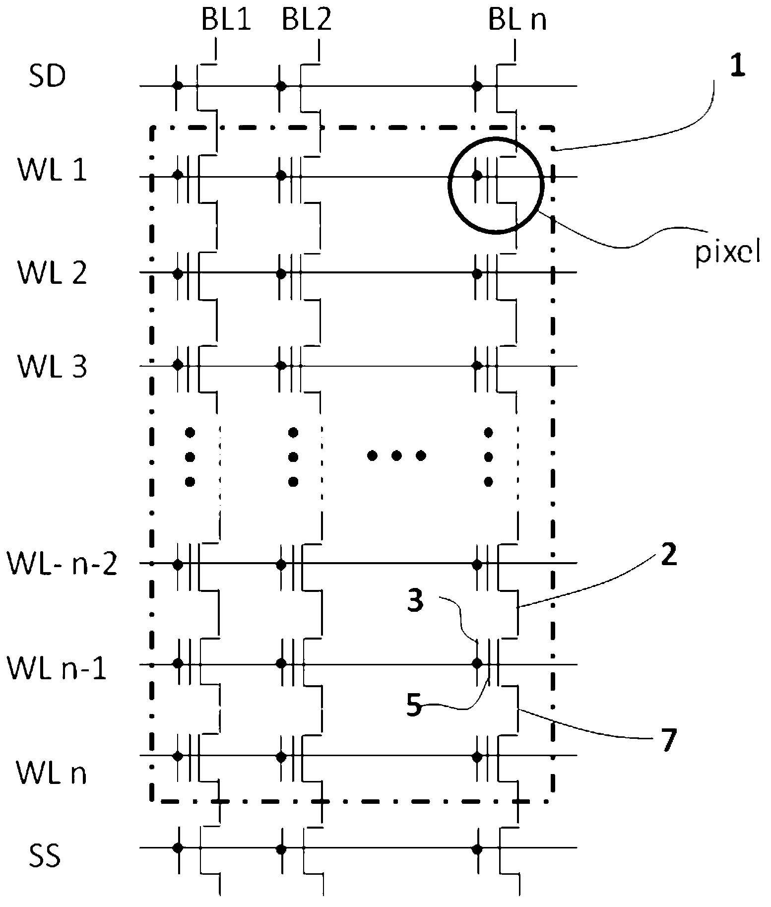 Imaging array of pixel units based on composite dielectric grid structure and exposure operation method of imaging array