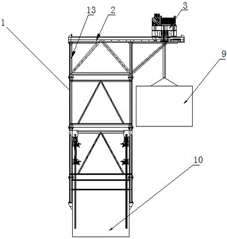 Hanger device for self-elevating steel tower installation and steel tower construction method