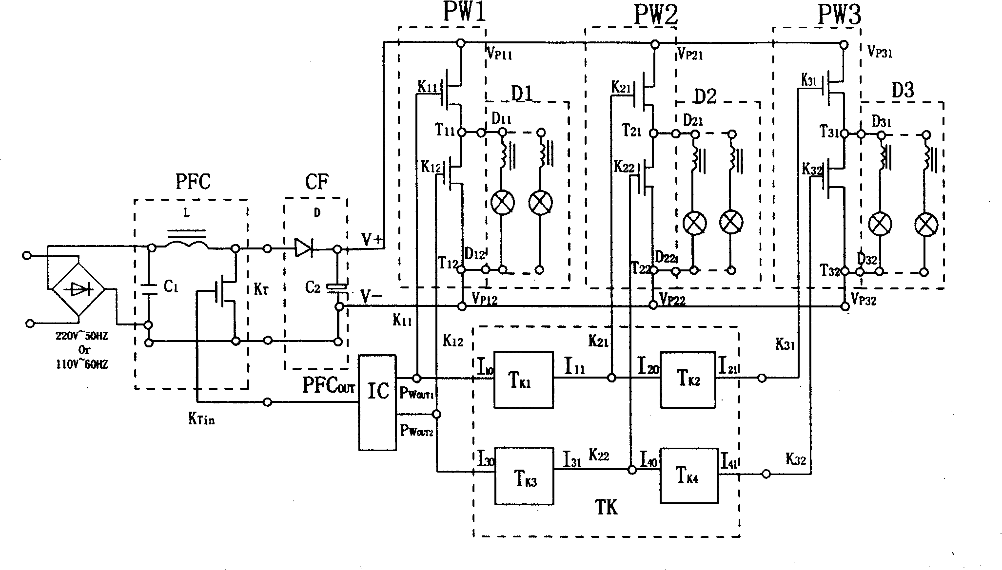 A device for lighting electric light source via multi-channel output