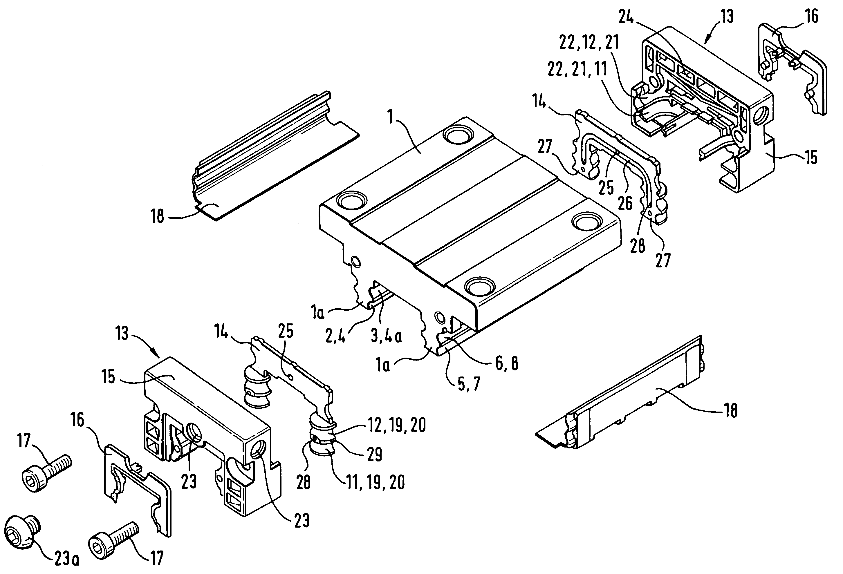 Guide carriage of a linear rolling bearing