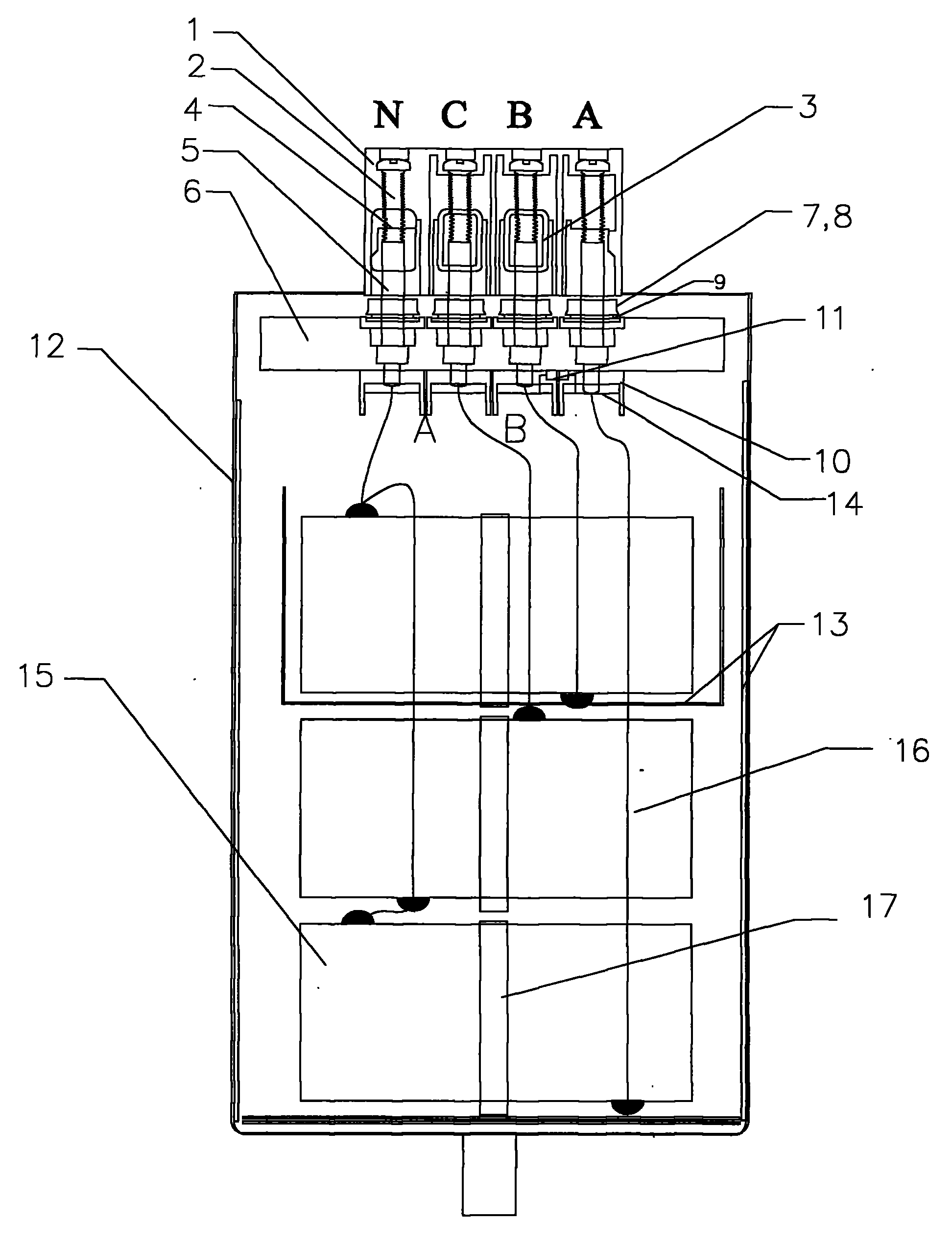 Split-phase compensation self-healing type reactive compensation capacitor