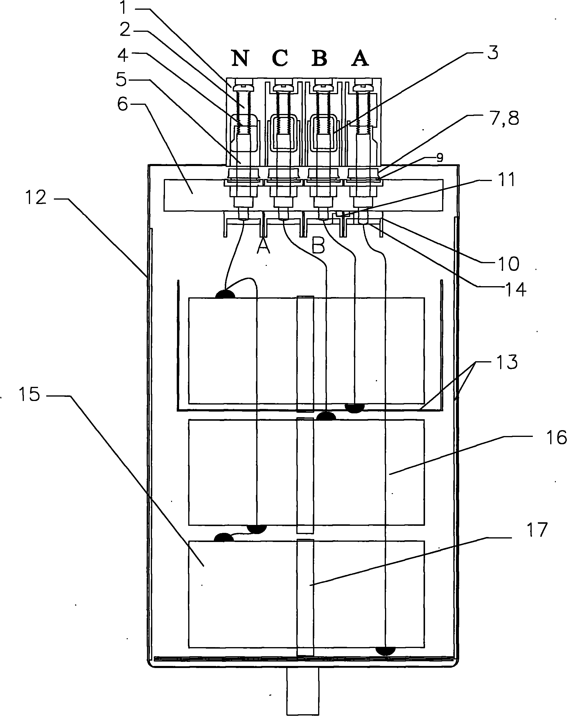 Split-phase compensation self-healing type reactive compensation capacitor