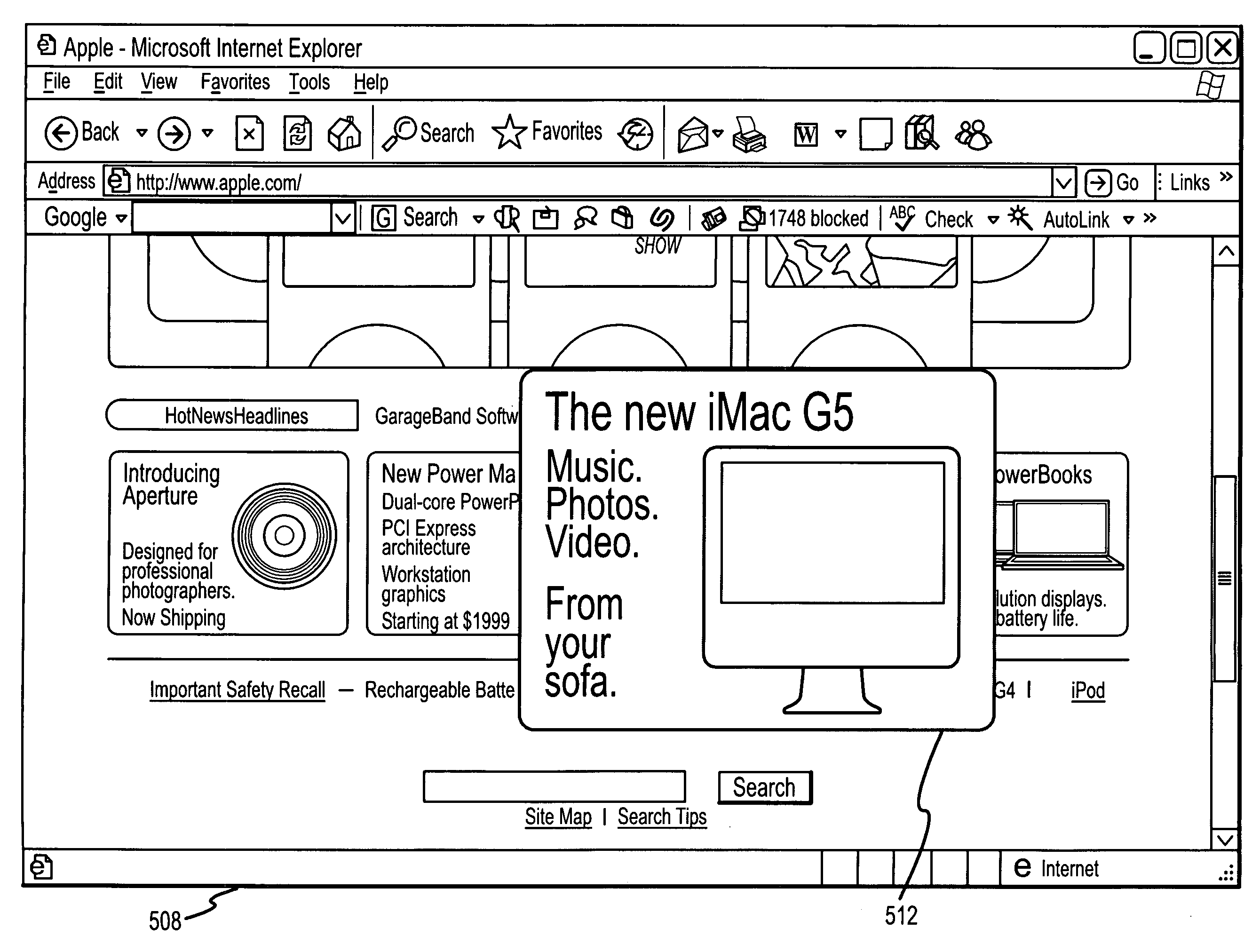 User interface system and method for selectively displaying a portion of a display screen