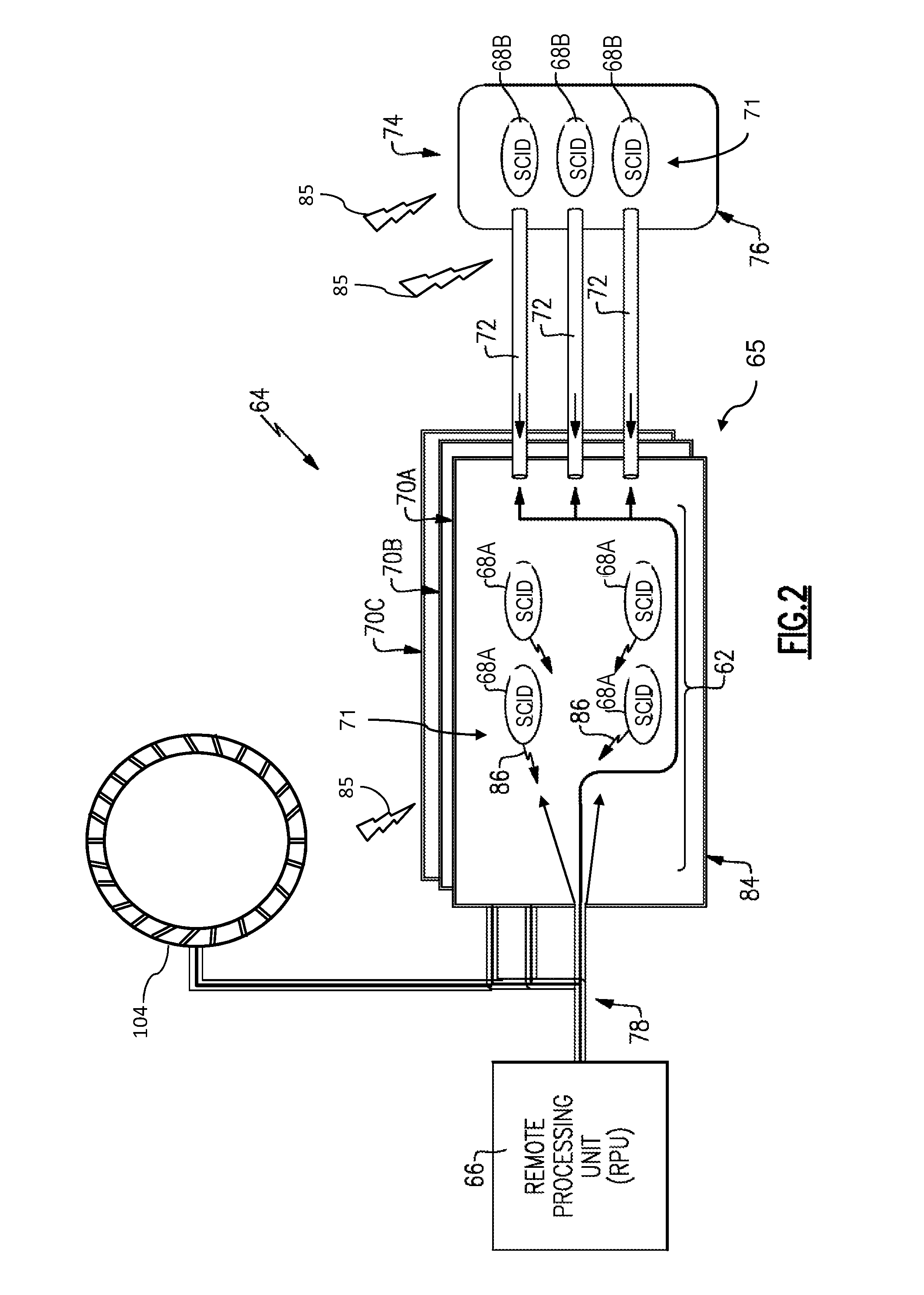 Multi-stage sensing/control/identification device having protected communication and remote power