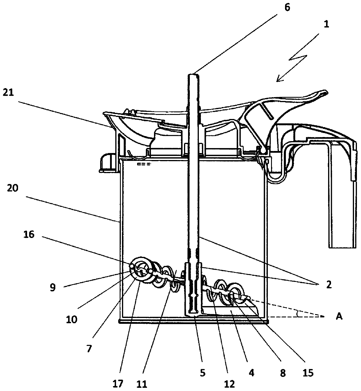 Fluid agitating device equipped with such an agitating device