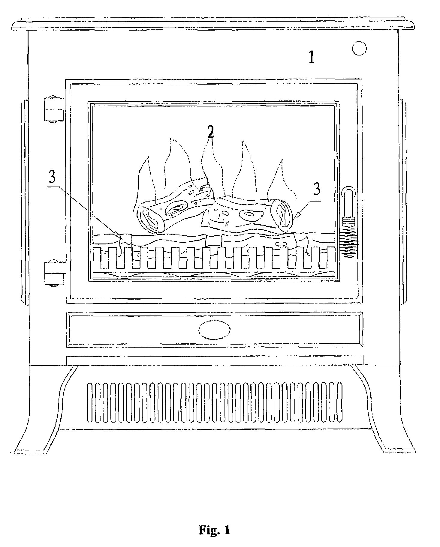 Electric fireplace having a fire simulating assembly