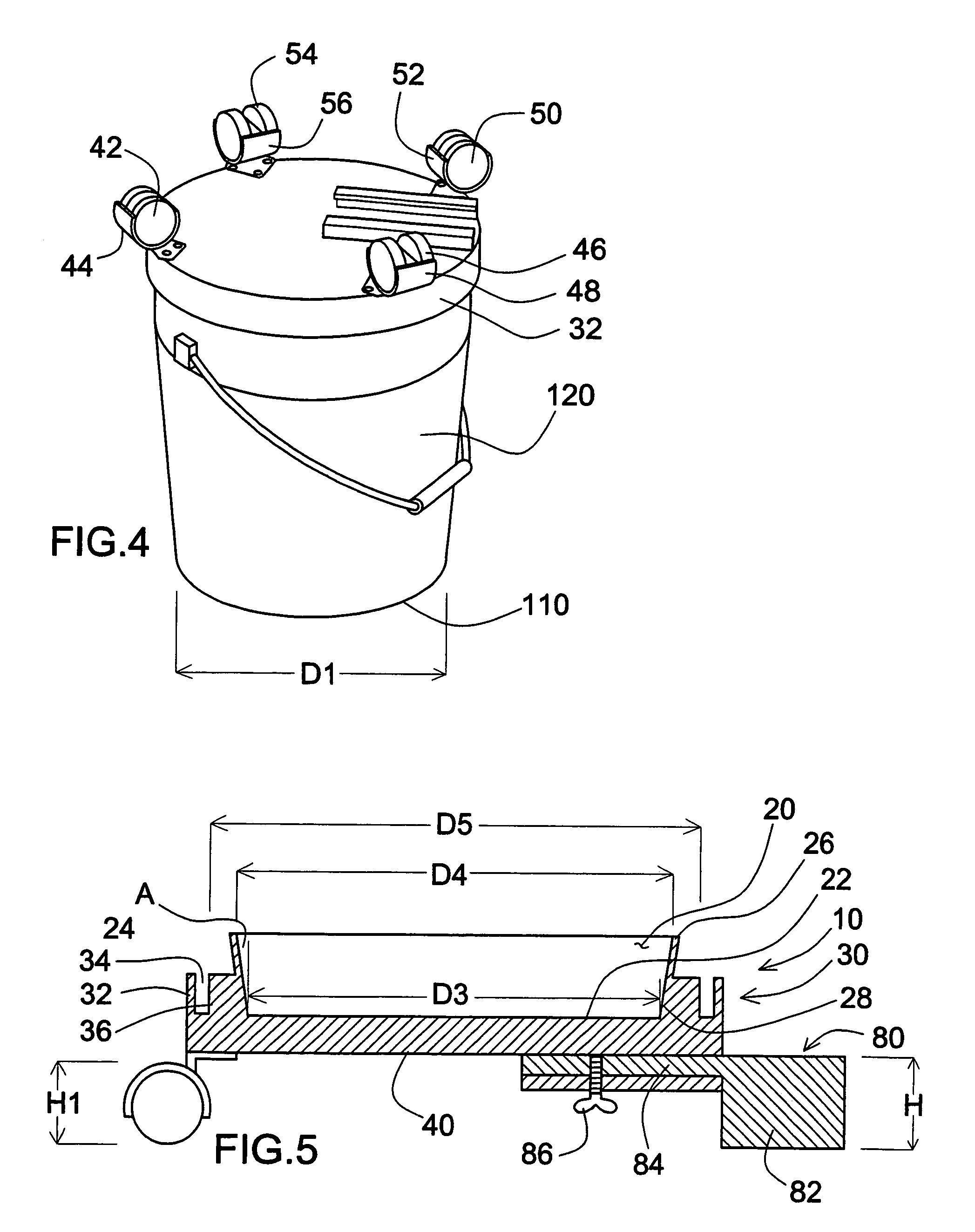 Device for transforming a stationary bucket into a rolling bucket, functioning as a lid, and also facilitating attachment of a substance removal device