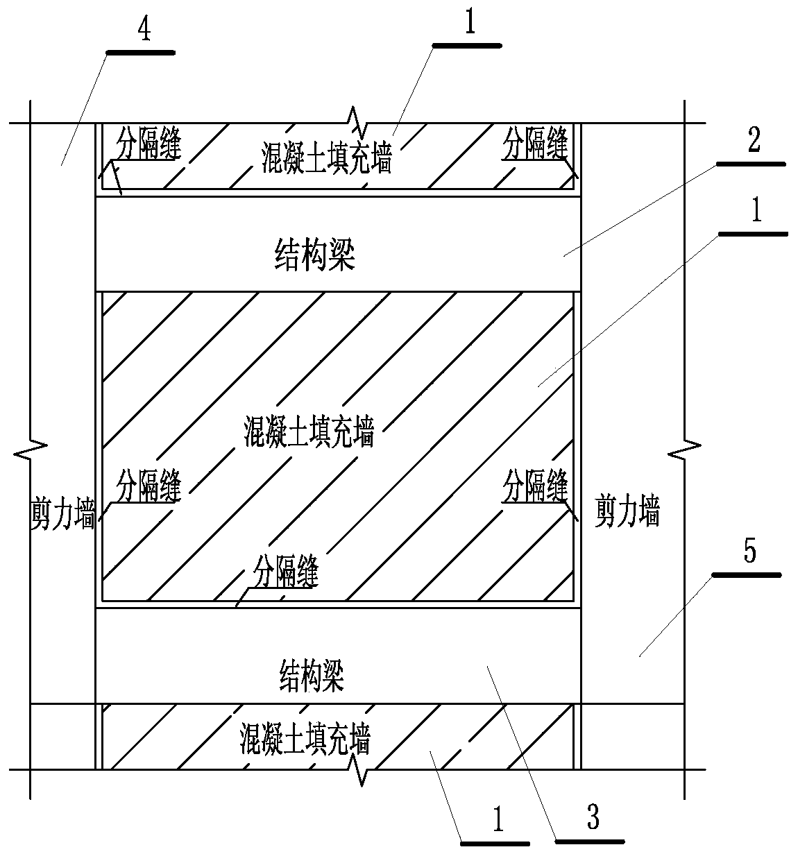 Concrete filled wall and cast-in-place structure synchronous construction structure and method