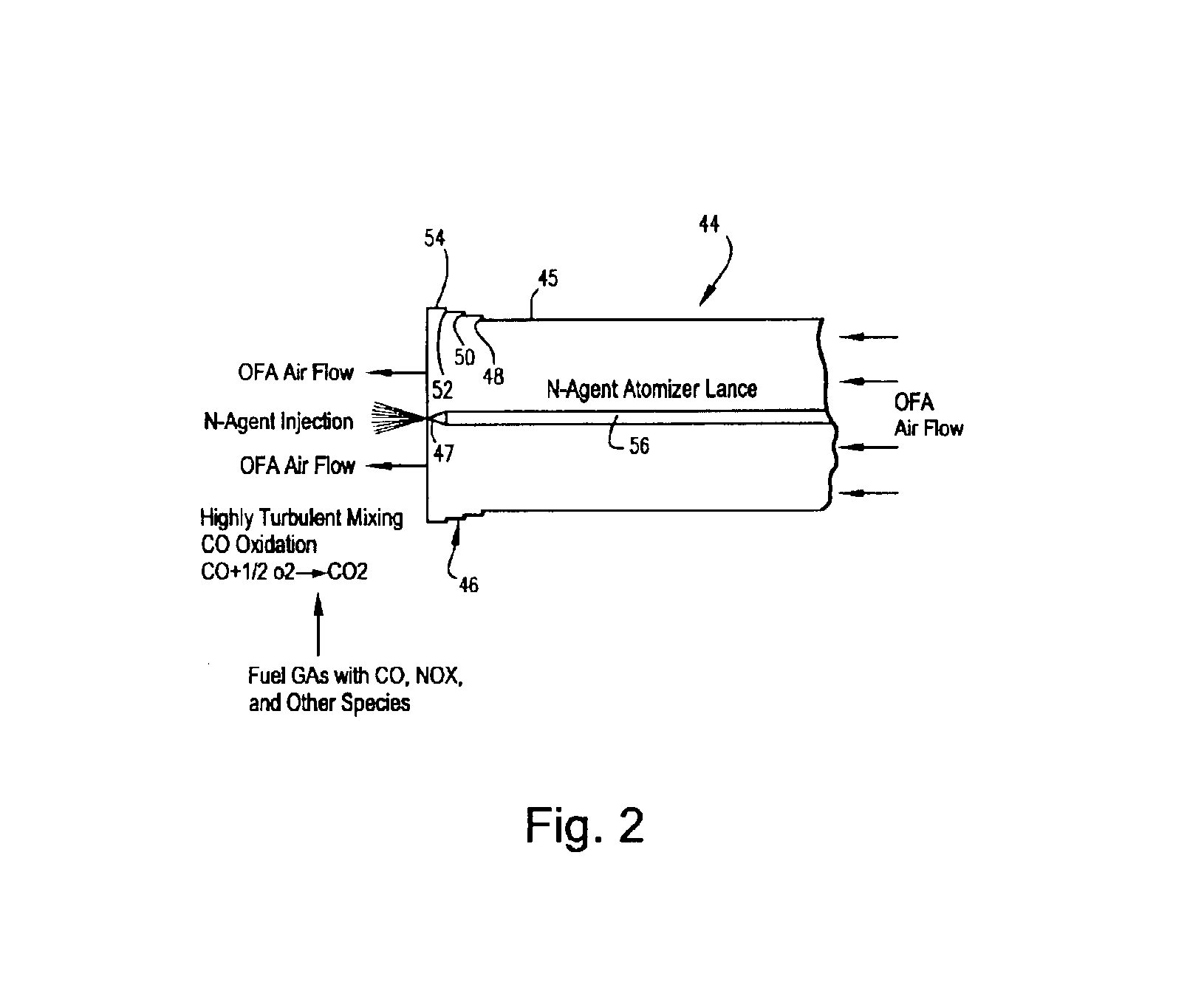 Step-diffuser for overfire air and overfire air/N-agent injector systems