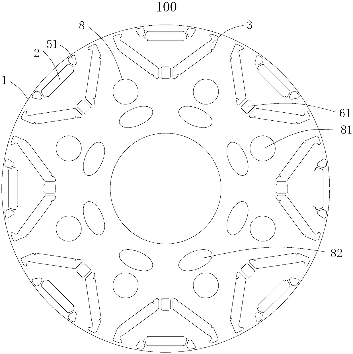 Motor rotor punch and permanent magnet motor