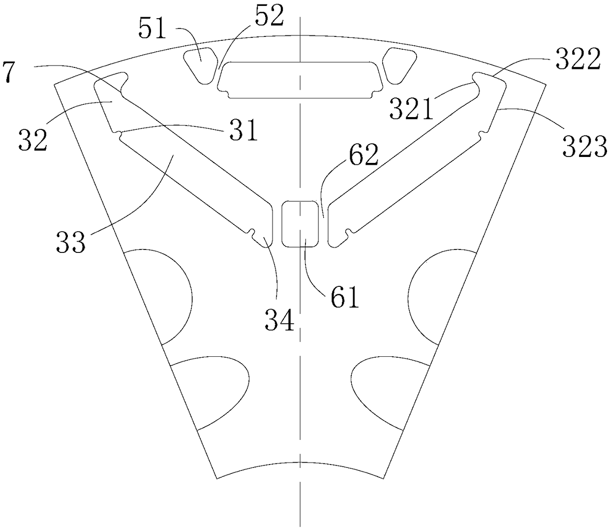 Motor rotor punch and permanent magnet motor