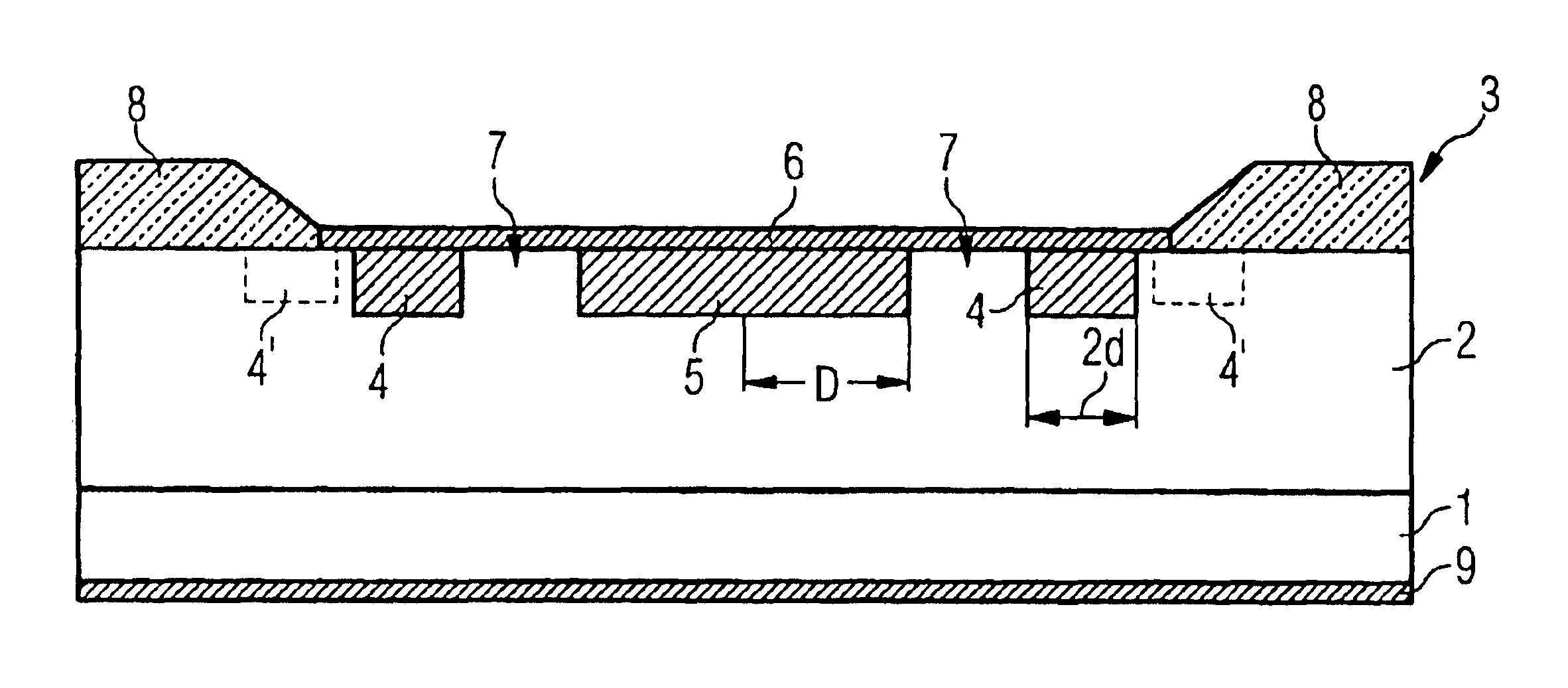 Schottky diode having overcurrent protection and low reverse current