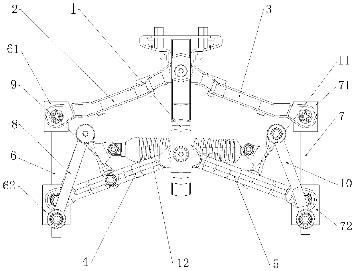Inverse tricycle composite multi-connecting rod damping mechanism