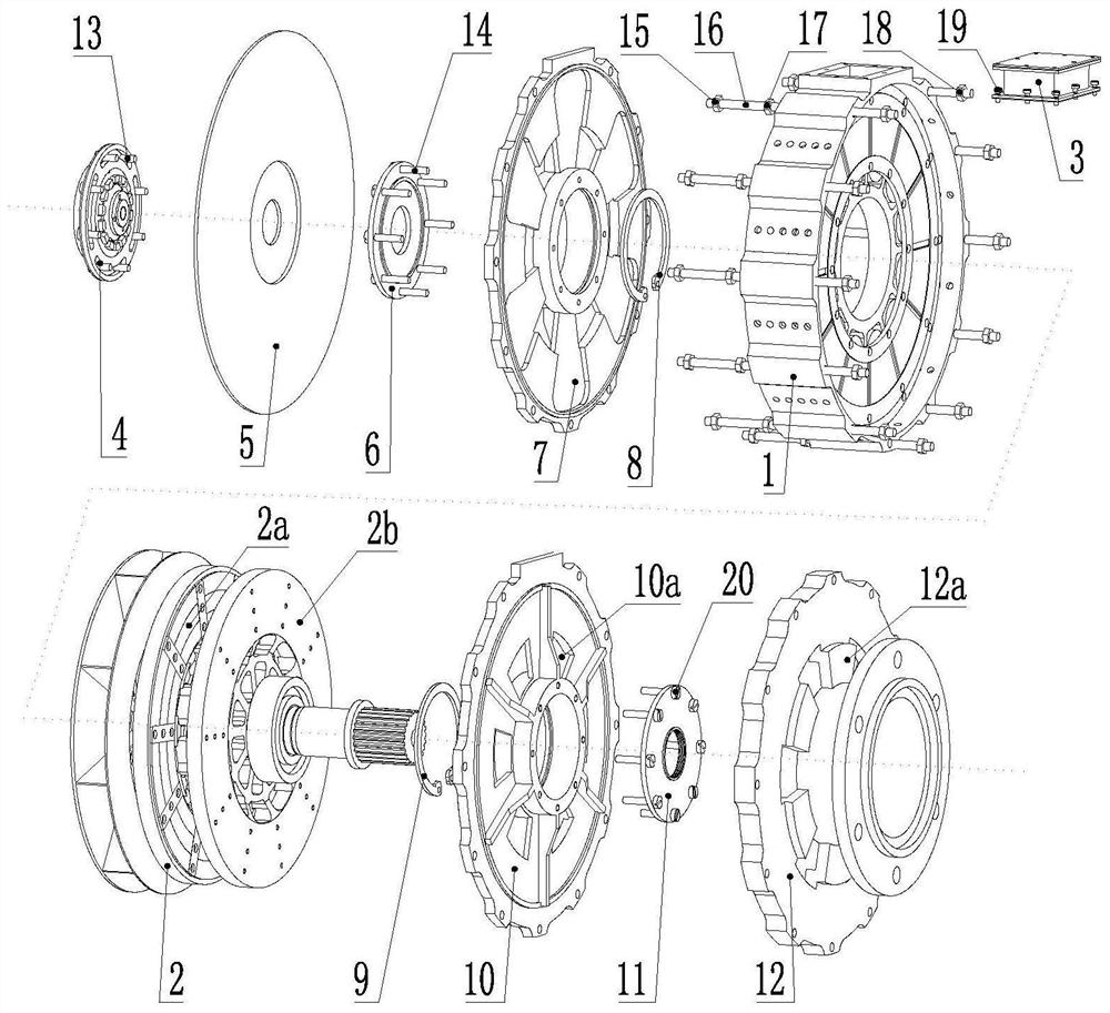 Self-fan-cooling axial magnetic flux motor of hybrid integrated centrifugal fan and axial flow fan