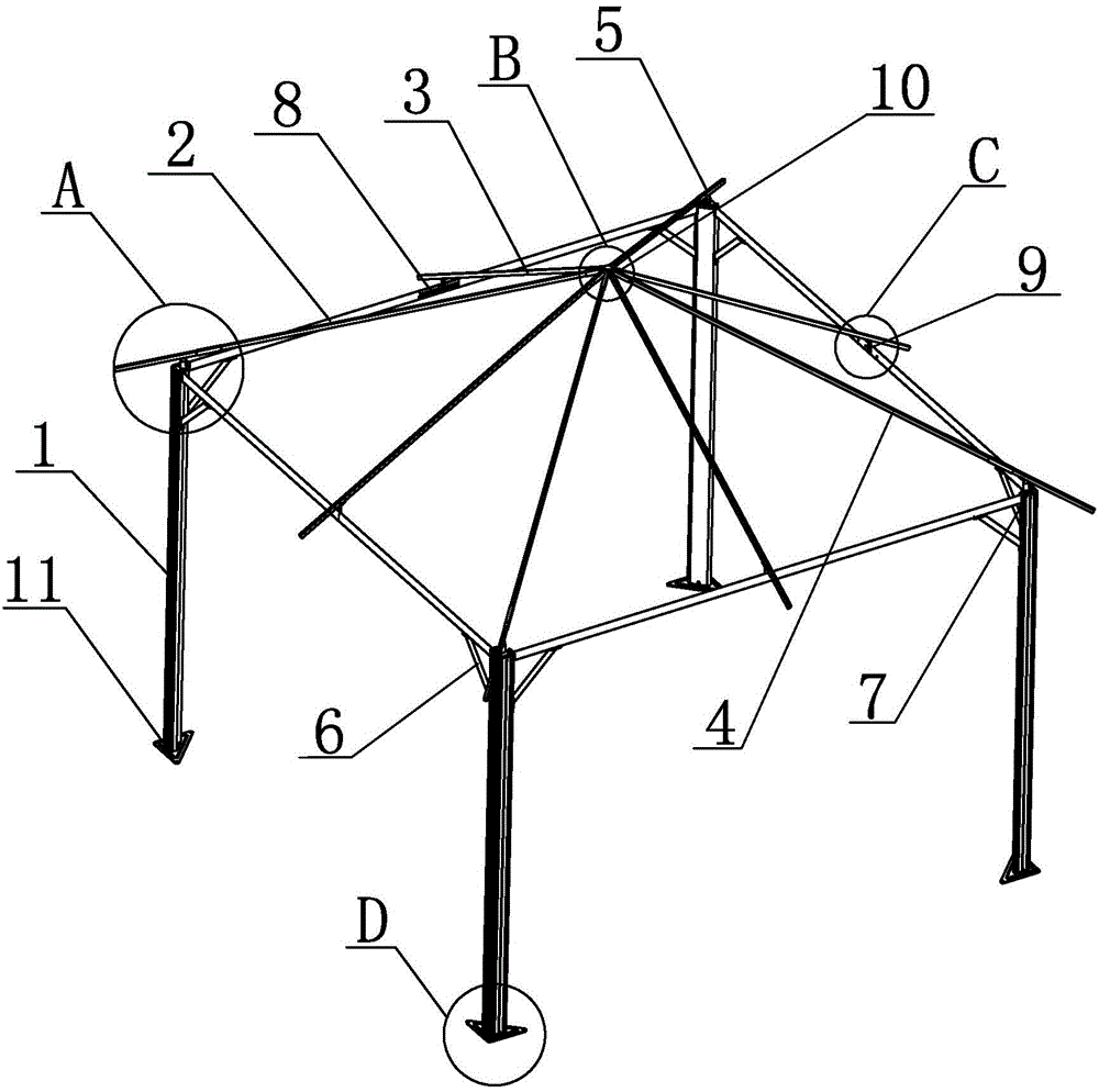 Corner connecting structure for shade-shed