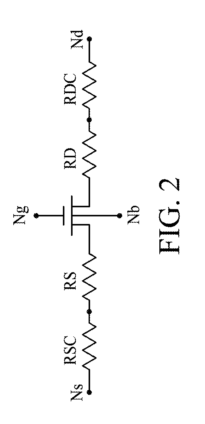 Method for estimating resistances of a source contact and a drain contact of a mos transistor