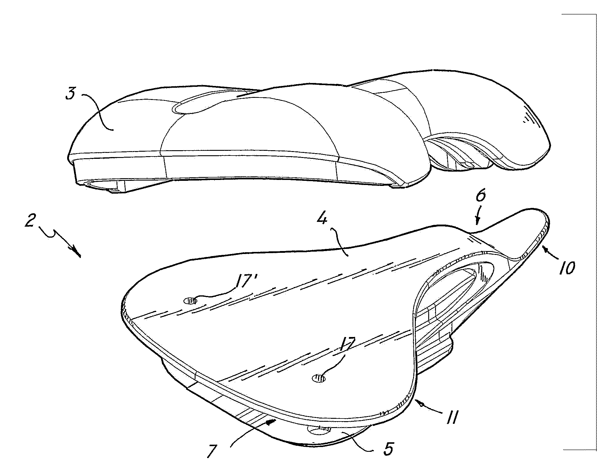 Integrated human body support structure, particularly a saddle or seat for a vehicle