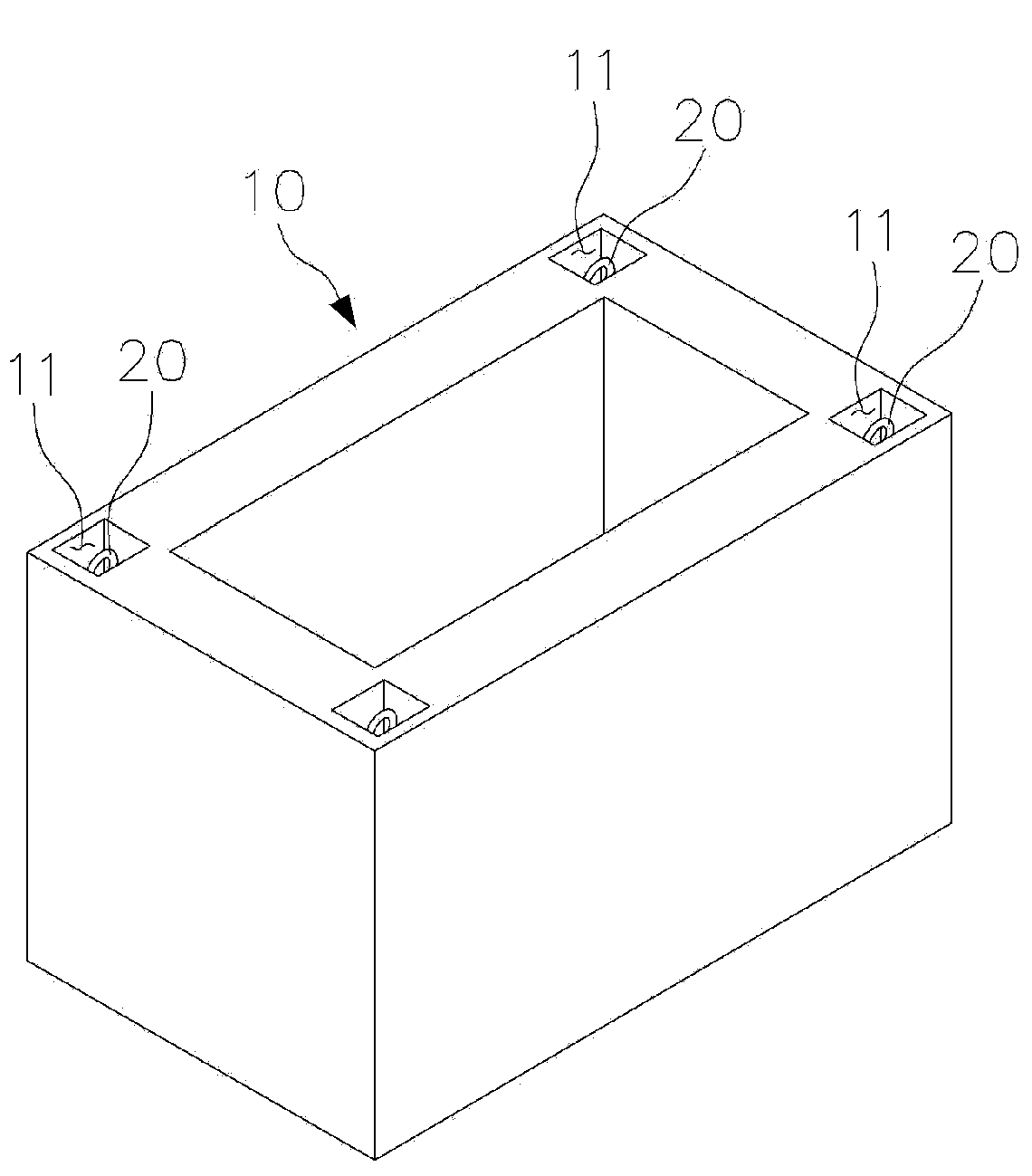 Large concrete block for lifting a crane, method for manufacturing same, and method for installing same