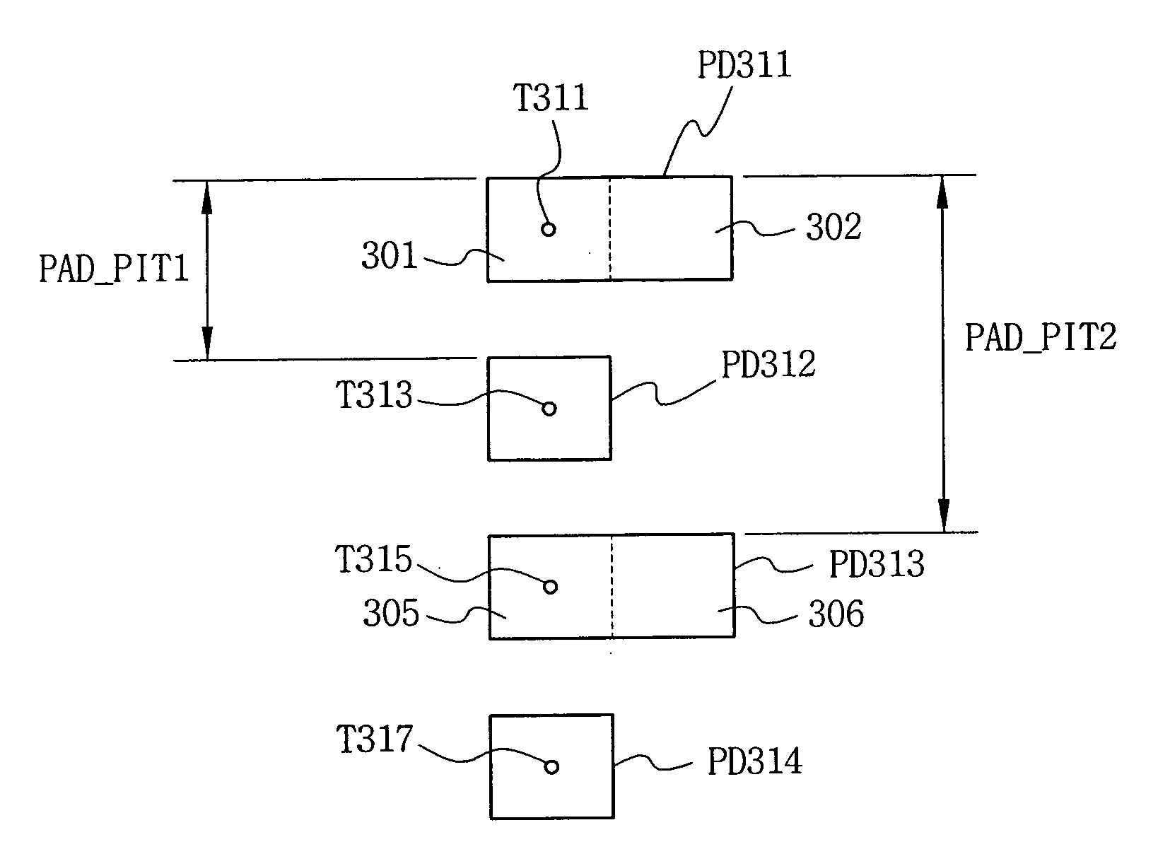 Pad structure, pad layout structure, and pad layout method in semiconductor devices